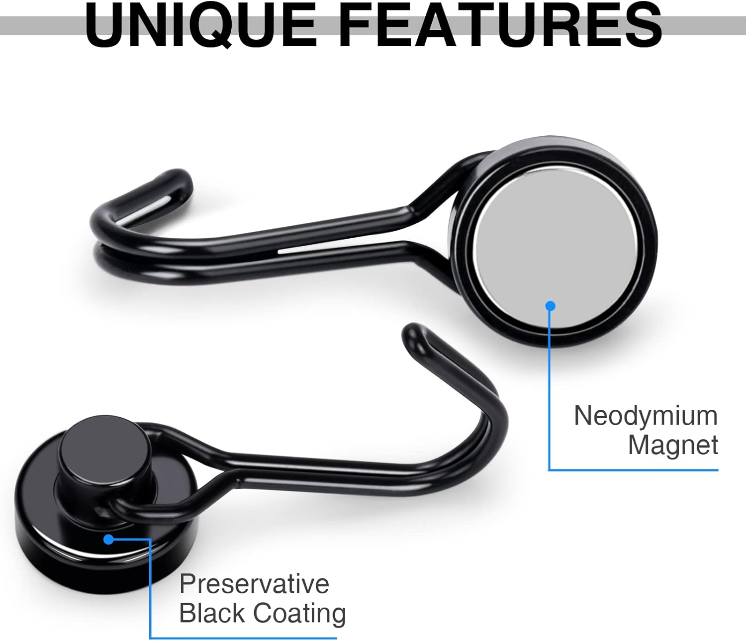 E BAVITE Black Swivel Swing, 30LBS Powerful, Strong Neodymium Rare Earth Magnetic Hooks. Perfect for Refrigerator, Kitchen and Other Magnetic Surfaces, Pack of 6