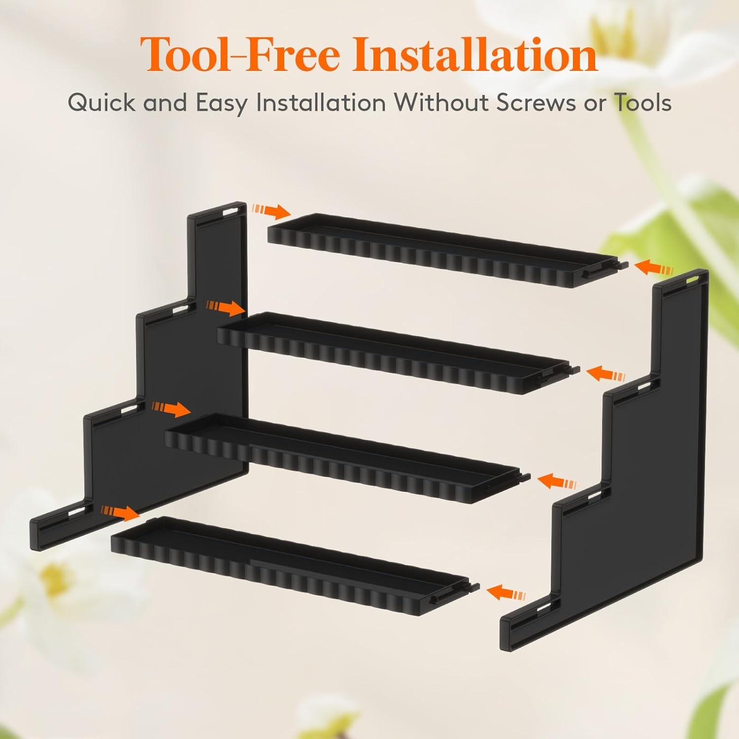 Lifewit 4 Tier Black Display Risers Stand with Decorative Fences, Plastic 12 Inch Perfume Organizer, Display for Figures, Cupcake, Dessert, Desktop Stand for Organization and Decor, 2 Pack