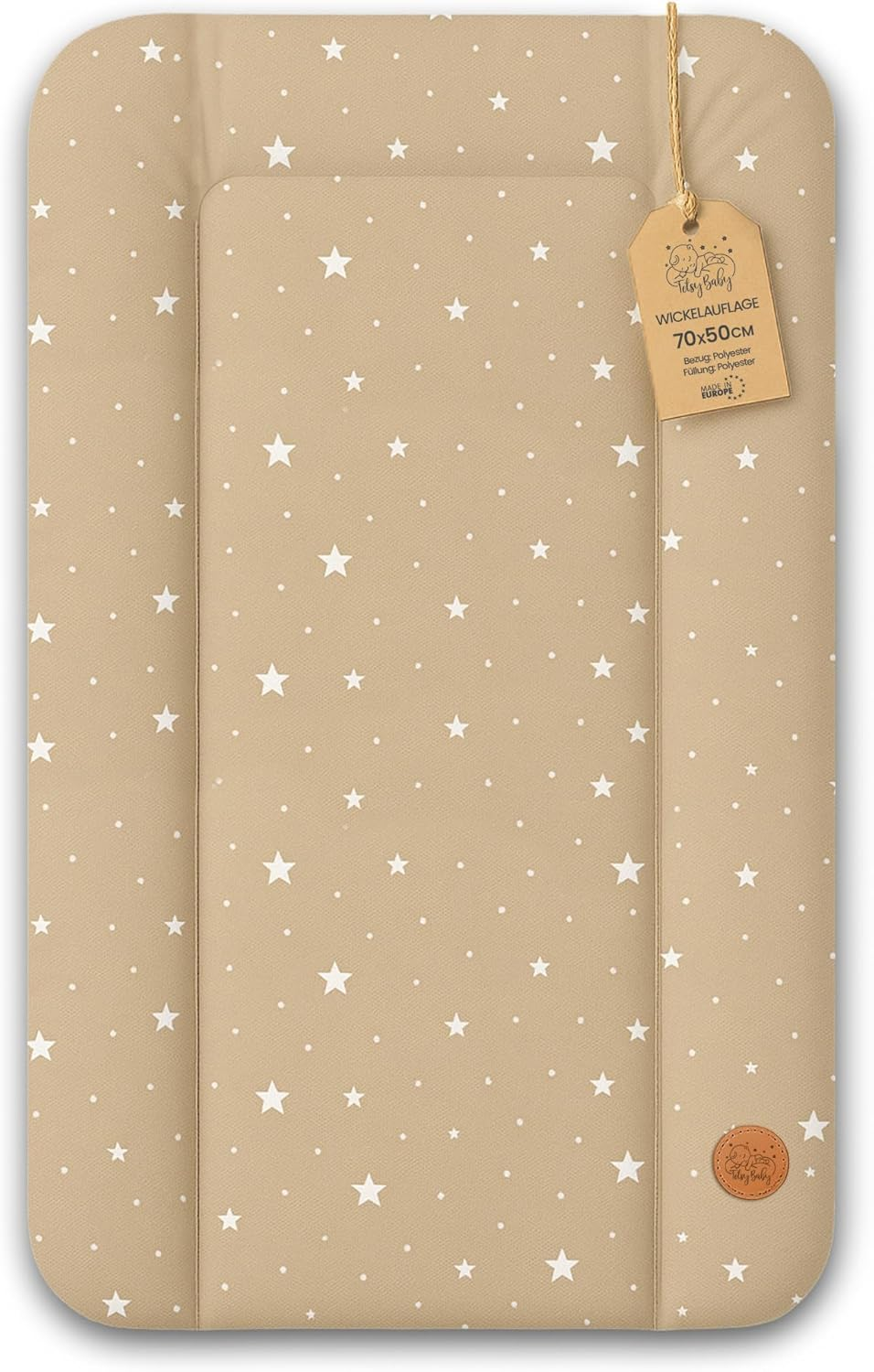 Changing Mat Washable and Waterproof 70 X 50 Cm - Changing Mat for Laying on Changing Table Changing Table Changing Table or Washing Machine Changing Mat 70 X 50 Cm Beige with White Stars image number 3