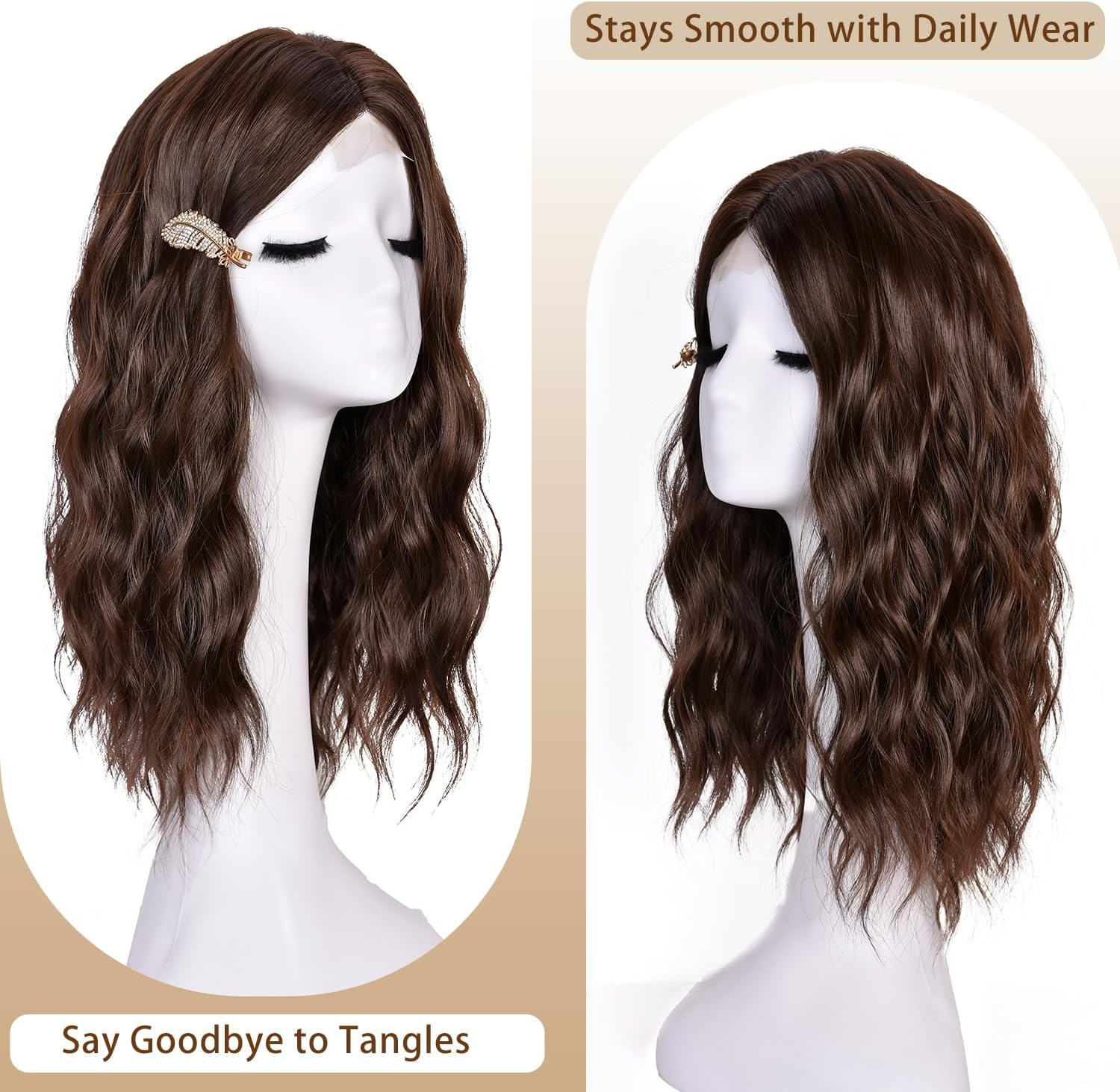 ISAMY 18 Inch Wigs for Women Medium Part Synthetic Hair Wavy Wig for Daily Use (Brown) image number 1