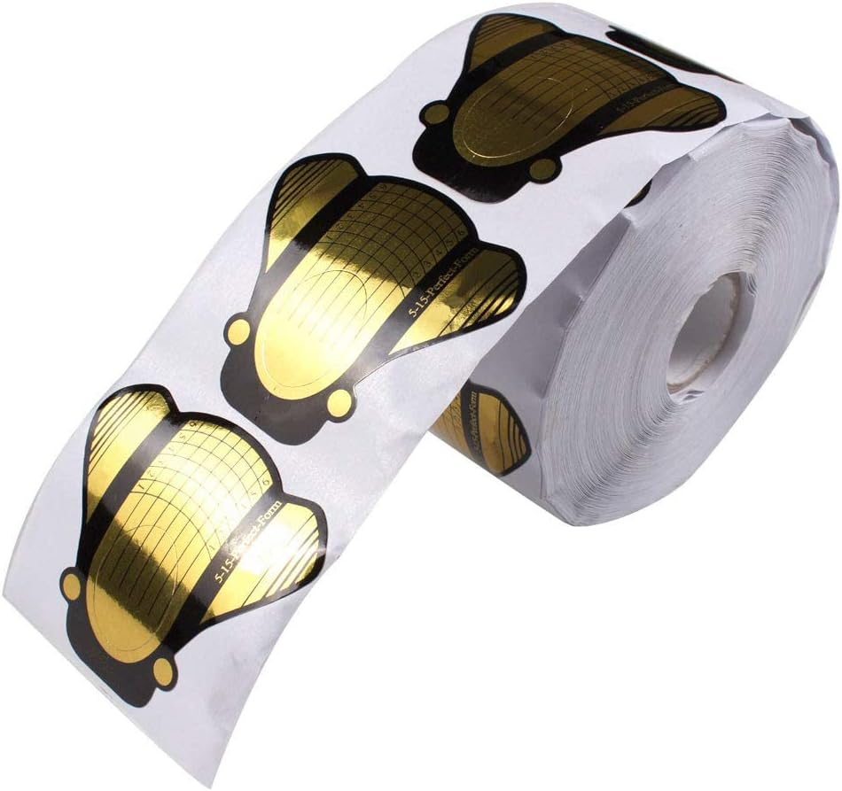 Beautyleader 500Pcs/Roll Nail Form, Nail Art Guide Stickers for Acrylic UV Gel Nail Tips Manicure Extension Tool (Gloden)