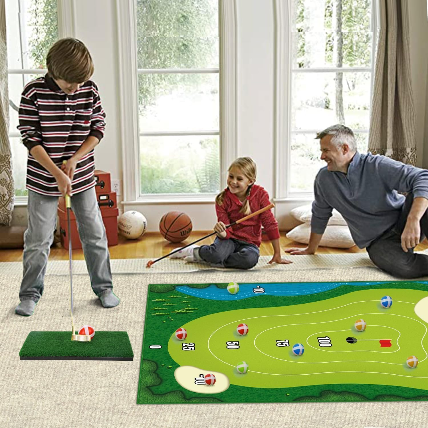 Casual Golf Mat -Sticky Golf Game Set for Adults Indoor Outdoor - Reusable Complete Golf Game Set, Hitting Sticking ​Golf Casual Golf Play Fun Mat，Golf Putting Mat image number 1