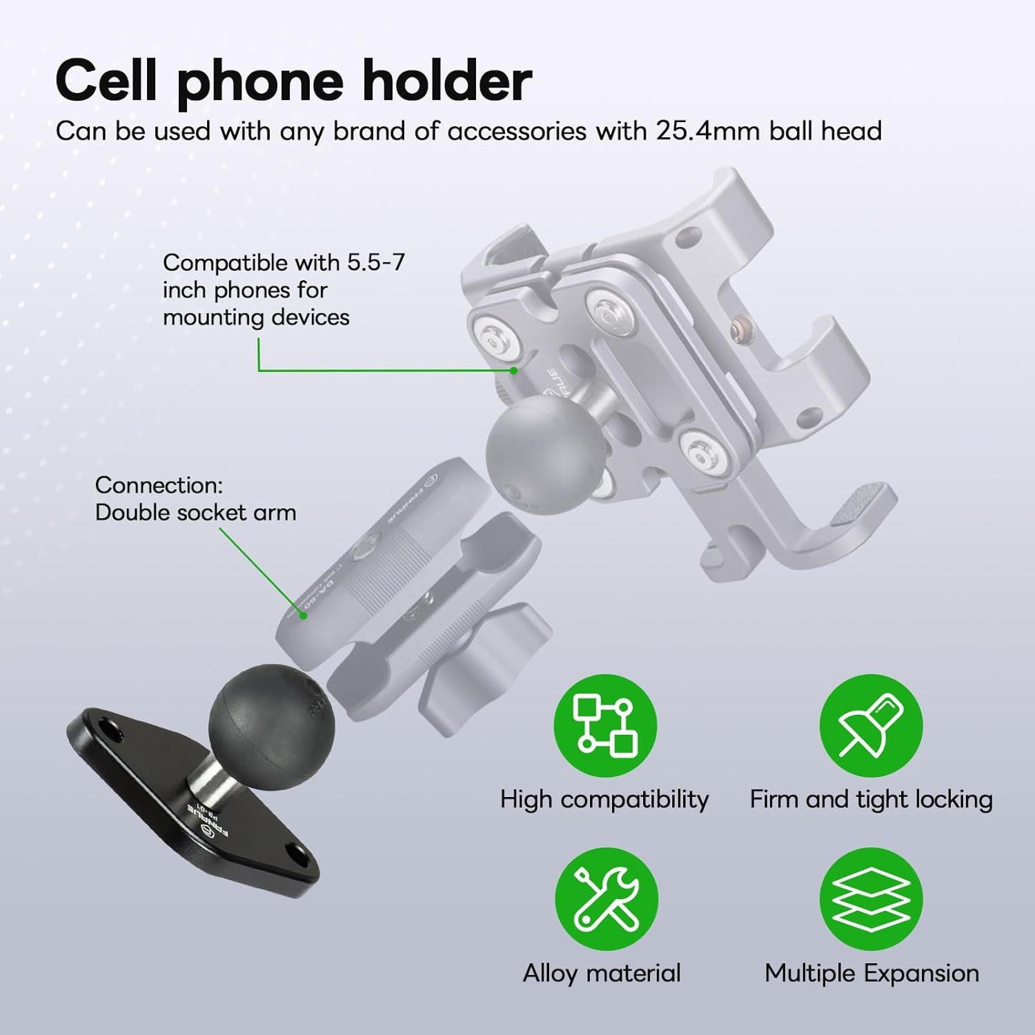 FANAUE Aluminum Alloy 1 Inch Ball with Diamond Mount Base, Compatible RAM Mounts B Size Double Socket Arm and Bike Motorcycle Phone Holder, Industry Standard AMPS Hole 1.912'' image number 5