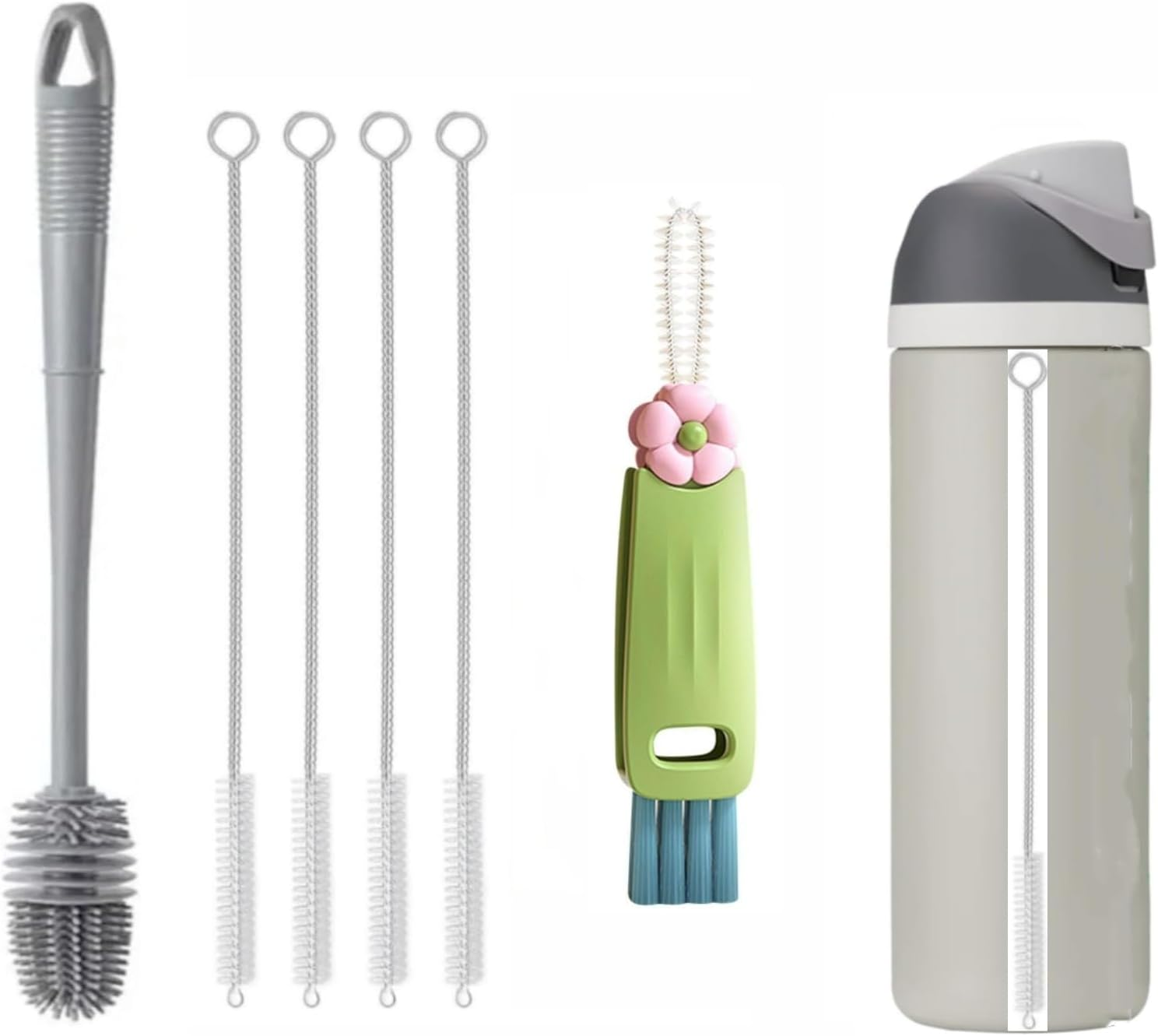 Straw Cleaner Brush for Owala Freesip 24Oz/32Oz/40Oz, Silicone Long Handle Bottle Brush for Owala Water Bottle,Plus 3 in 1 Cup Lid Cleaning Brush image number 6