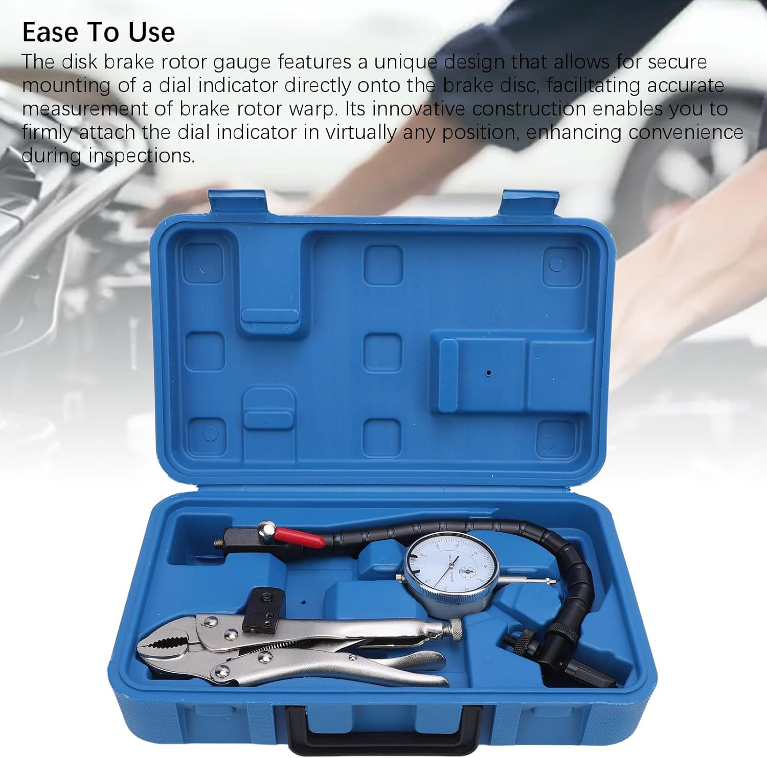 Disc Brake Rotor Gauge, Ball Joint Runout Set Dial Indicator 1 Inch / 0.001 Inch, Flexible Arm Clamp Locking Vise, Flatness Measurement Tool for Automotive, Mechanical, Industrial image number 2