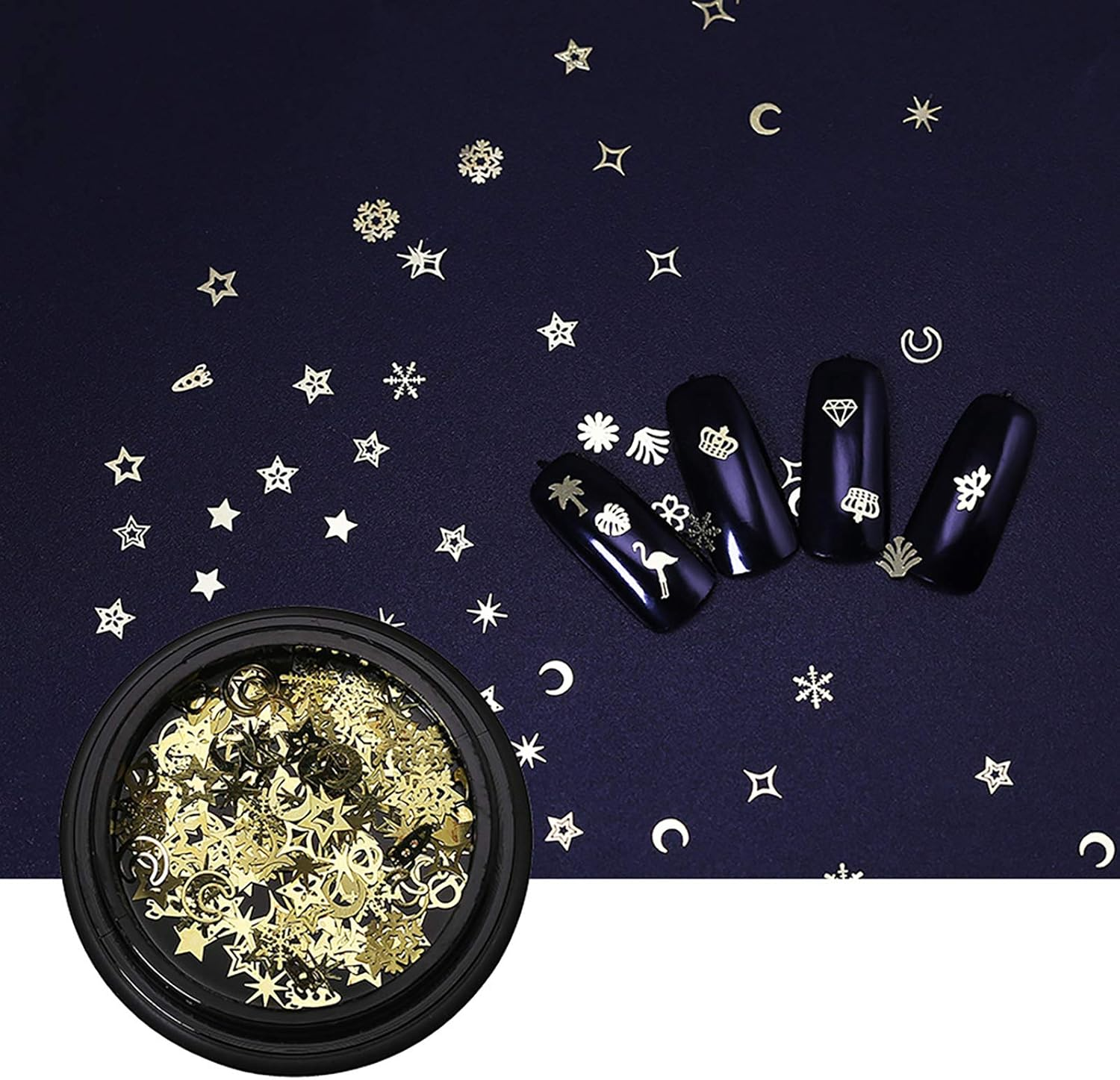 6 Boxes Nail Stickers Nail Jewelry Sequins Metal Plating Sheet Small Black Box Mixed