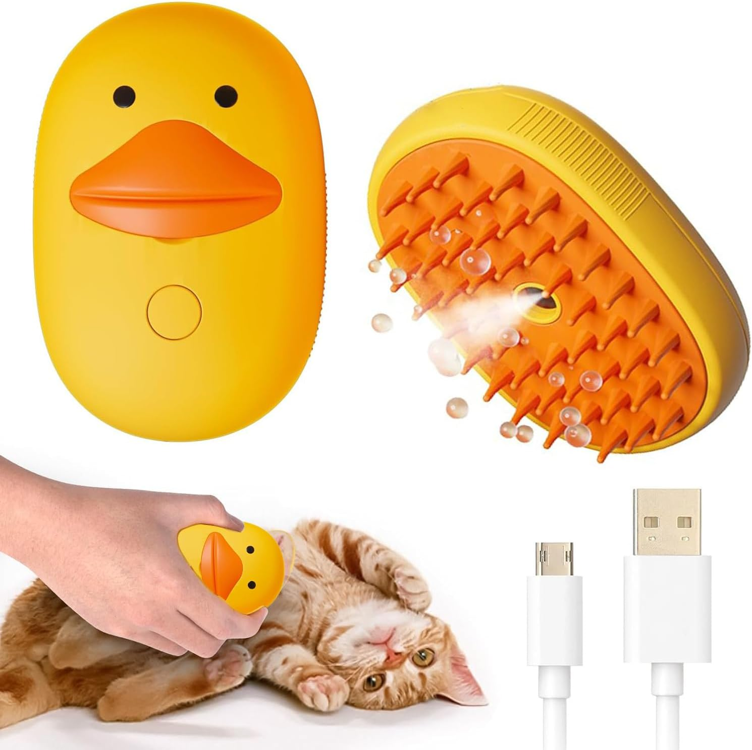 Cat Steam Brush - 3 in 1 Grooming, Spray, Massage Hair Removal Comb for Tangled and Loose Hair - Rechargeable Silicone Pet Steam Brush for Cats Dogs (Yellow)