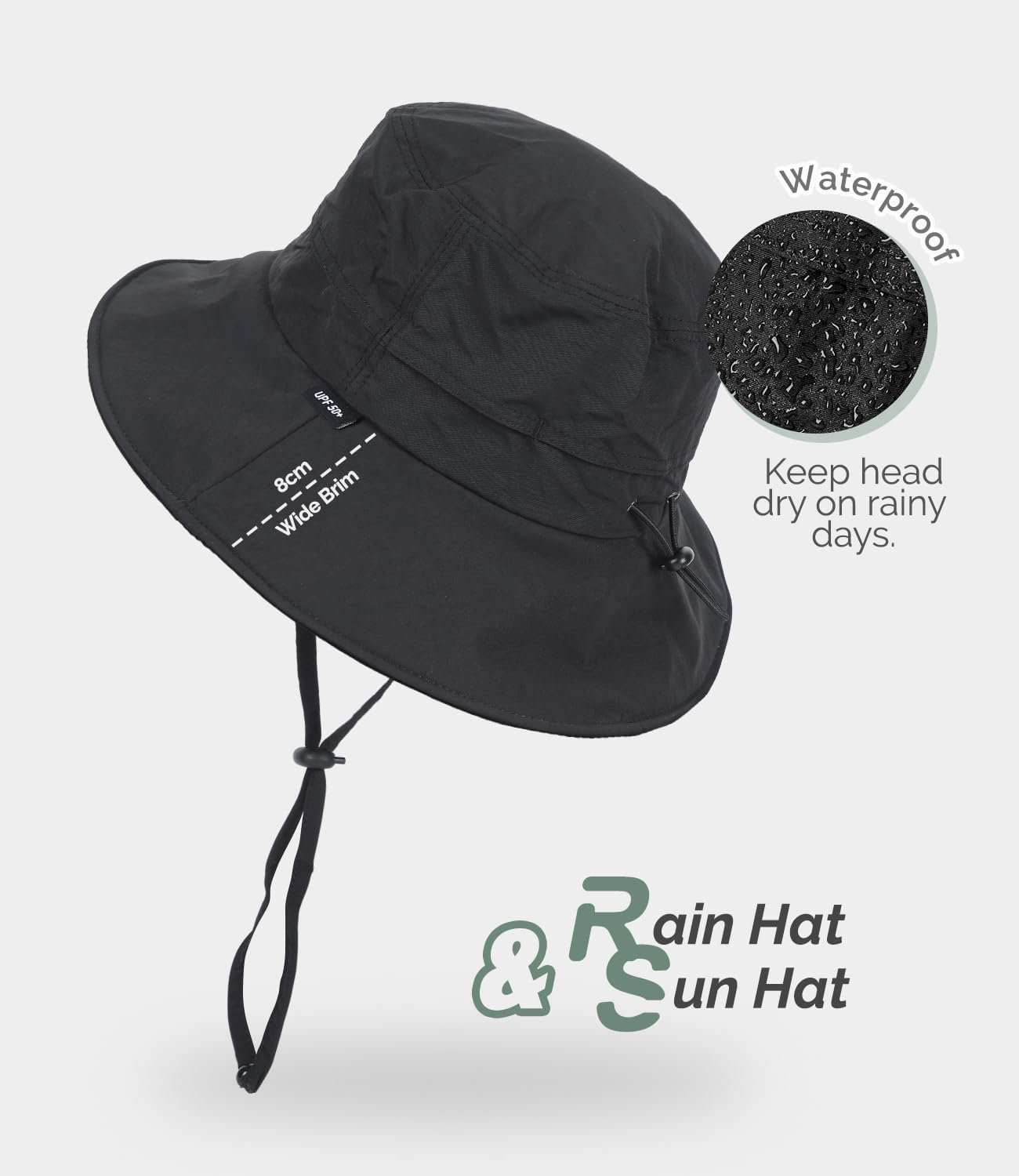 Creekstone Bucket Hat Waterproof Rain Hat for Women Men Sun Hats UPF50+ Packable Summer Hat Hiking Travel Floppy Sun Hat image number 3