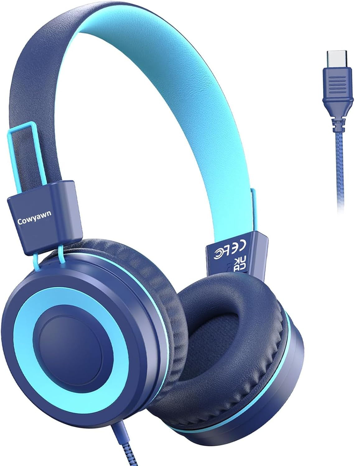 Cowyawn USB Type C Kids Headphones for School, Wired Toddler Headphones, 94Db Volume Limited, HD Stereo Sound, Foldable Lightweight On-Ear Wired Headphones for Kids/Children/Teens/Boys/Girls