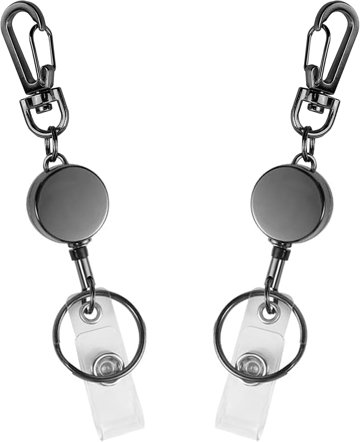 Badge Holder Retractable Clip, Metal Badge Reel Keychain Carabiner Badge Clip ID Badge Holders with Retractable Cord, 2 Pack (Black, Rose Gold)