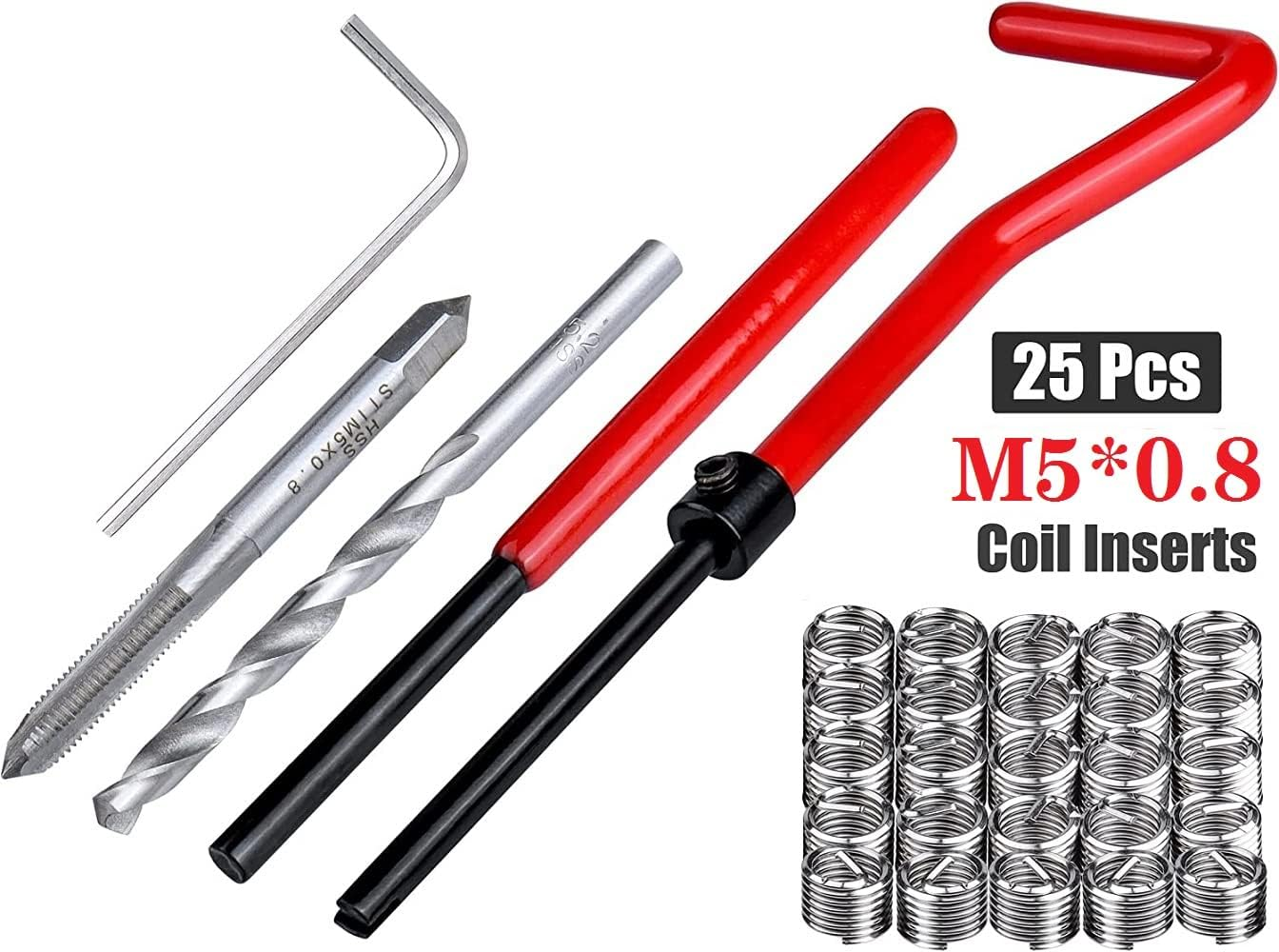 Fixinus 30 Piece M5 X 0.8Mm Thread Repair Insert Kit, Stainless Steel Thread Repair Kit Helicoil Coil Compatible Hand Tool Set for Car Repair image number 4