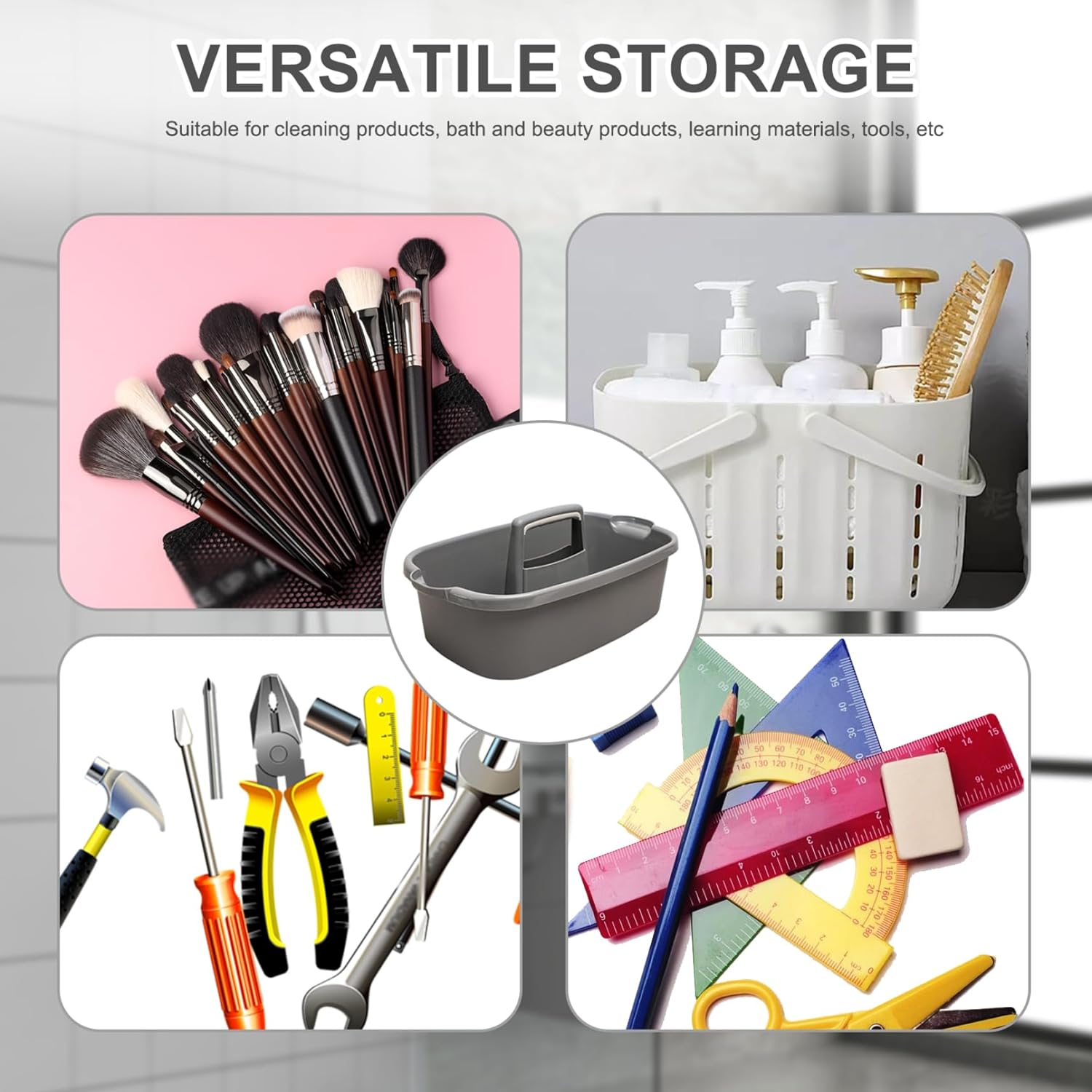 Plastic Cleaning Caddy with Handle, Cleaning Supplies Caddy, Cleaning Supply Organizer with Handle, Large Plastic Bucket, Portable Shower Basket Tote, Gray. image number 5