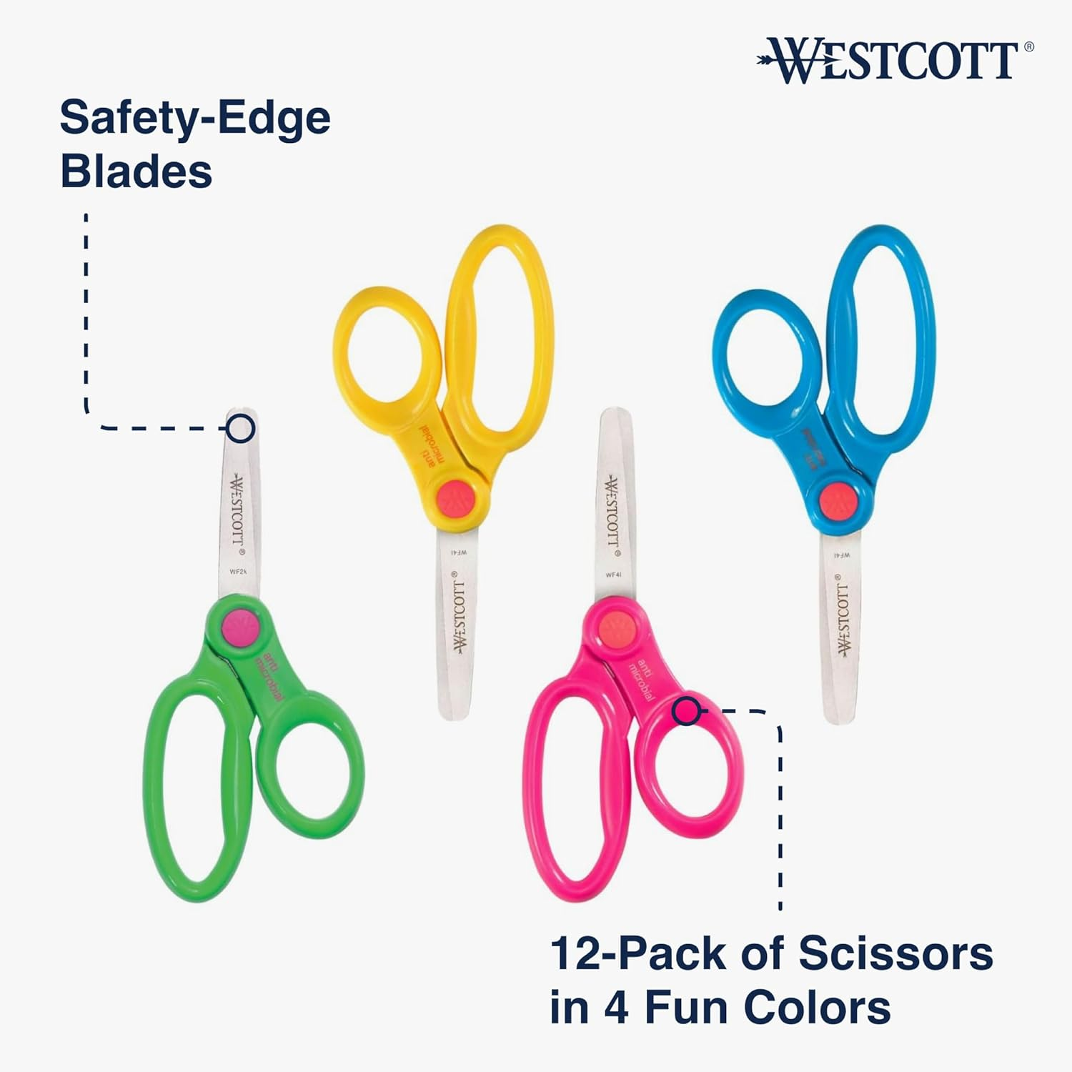 Westcott 5" School Pack of Kids Scissors with Anti-Microbial Protection, Blunt, Assorted Colors (Pack of 12) image number 1