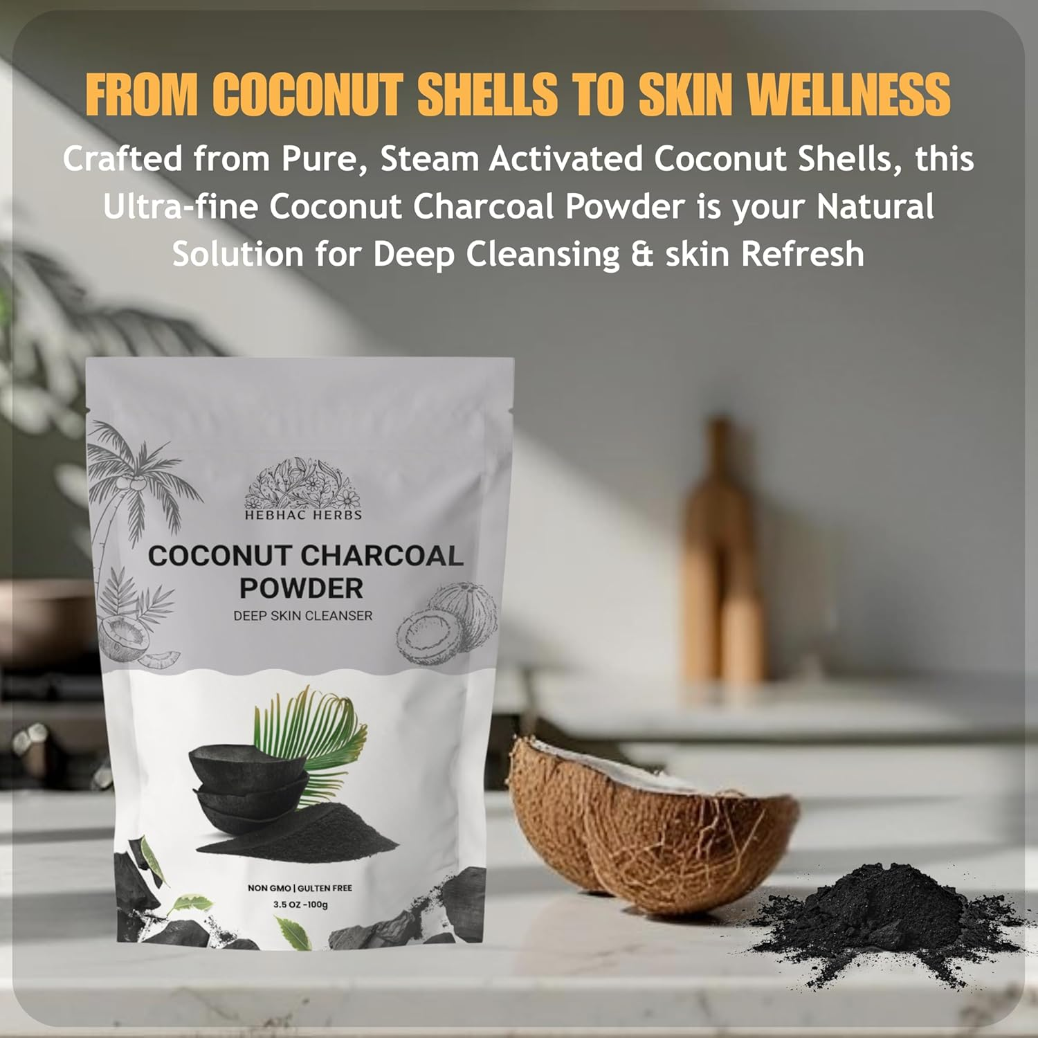Coconut Charcoal Powder for Face and Skin | Activated Charcoal Powder | Derived from Coconut Shell | Removed Dead Skin, Impurities and Detoxify Skin (100G) image number 2