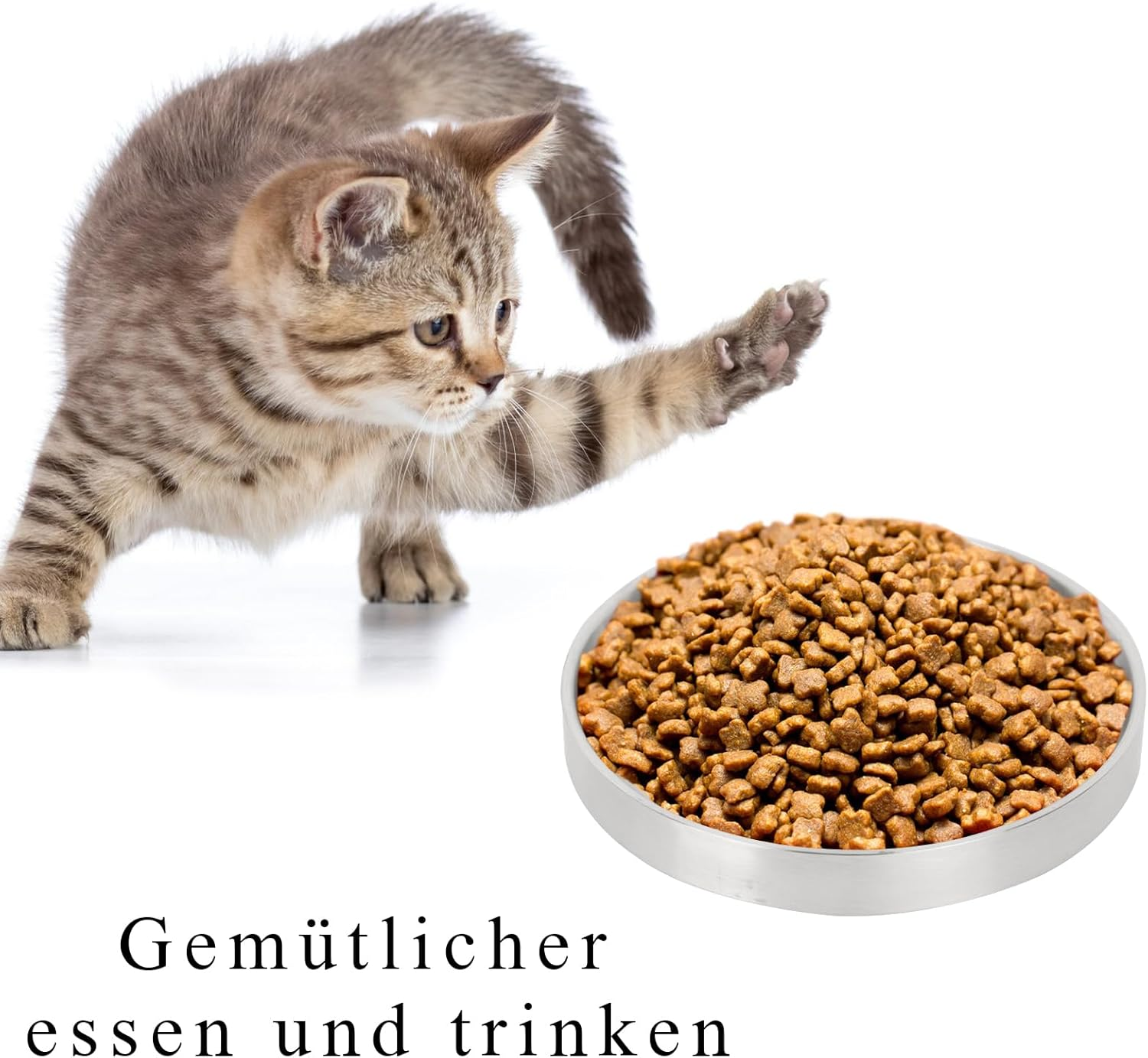 Lollanda Cat Bowl, Flat Stainless Steel, 2 X Feeding Bowls, Cat Stainless Steel, Cat Bowls, Metal 304, Feeding Bowl, Cat Bowl, Drop-Proof, Easy to Clean image number 3