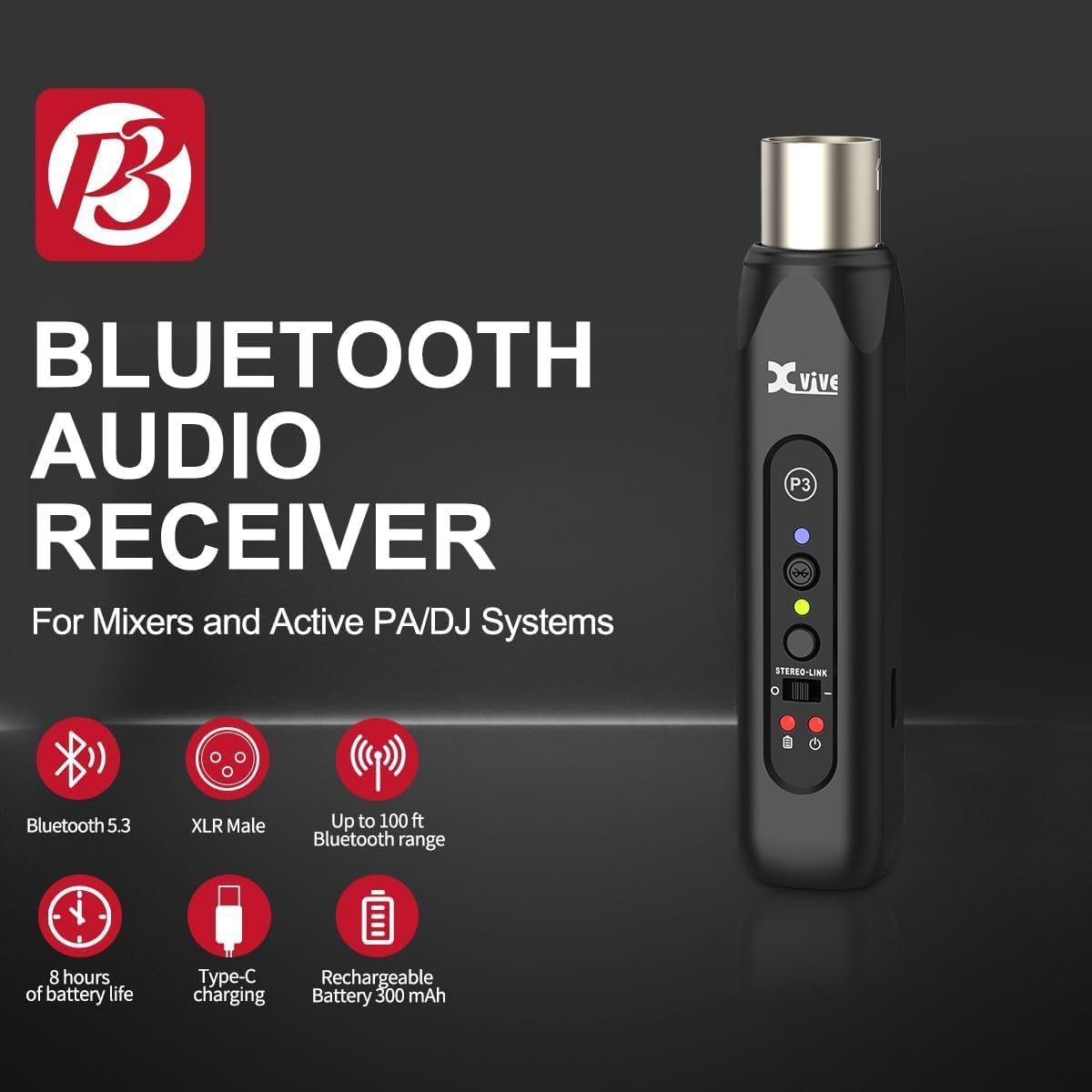 Xvive P3 Bluetooth XLR Receiver for Audio Mixer, Active PA, DJ Systems - P3 Bluethooth Receiver image number 2