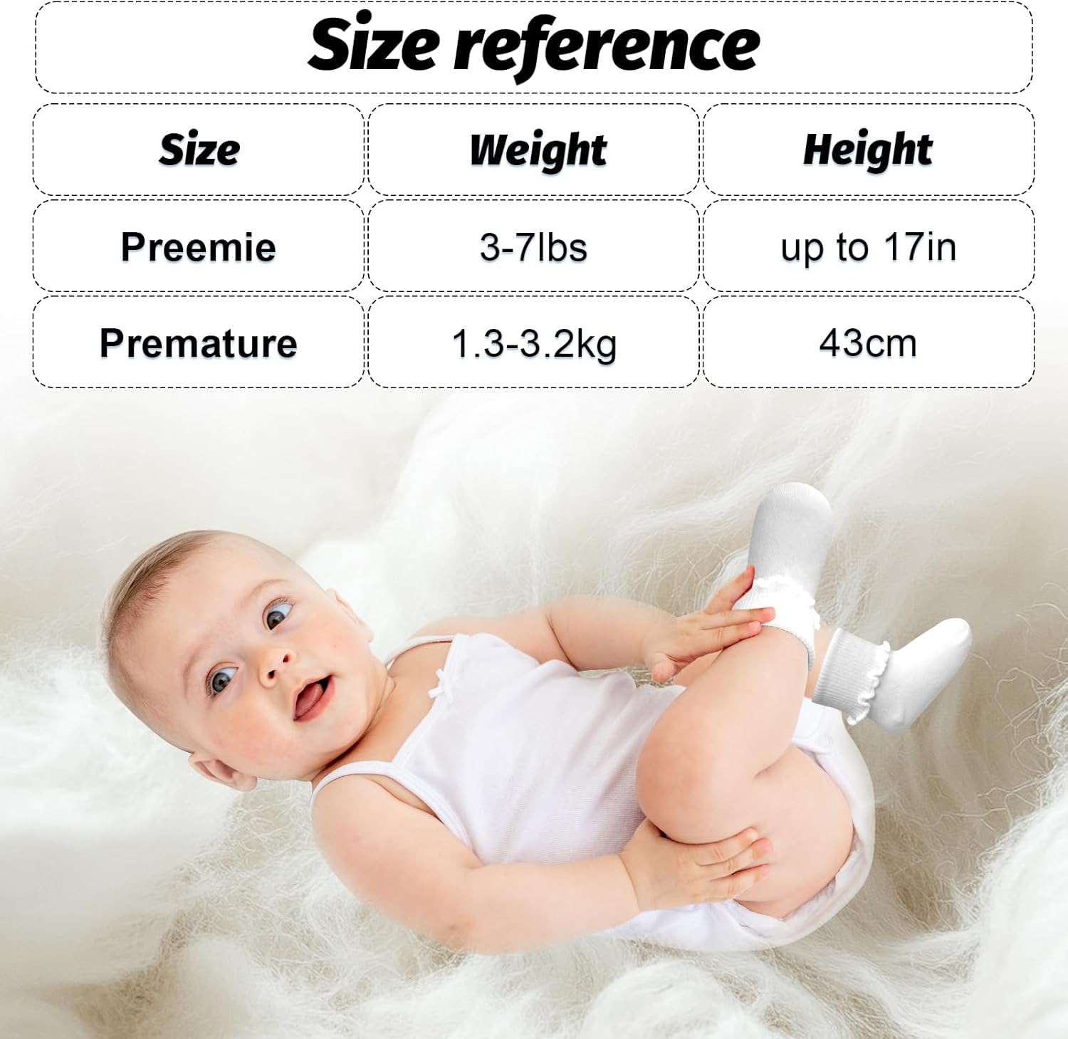 12 Pairs Preemie Socks for Baby Girls Boys Premature Ruffle Turn Cuff Cotton Socks Hospital for Newborn image number 3