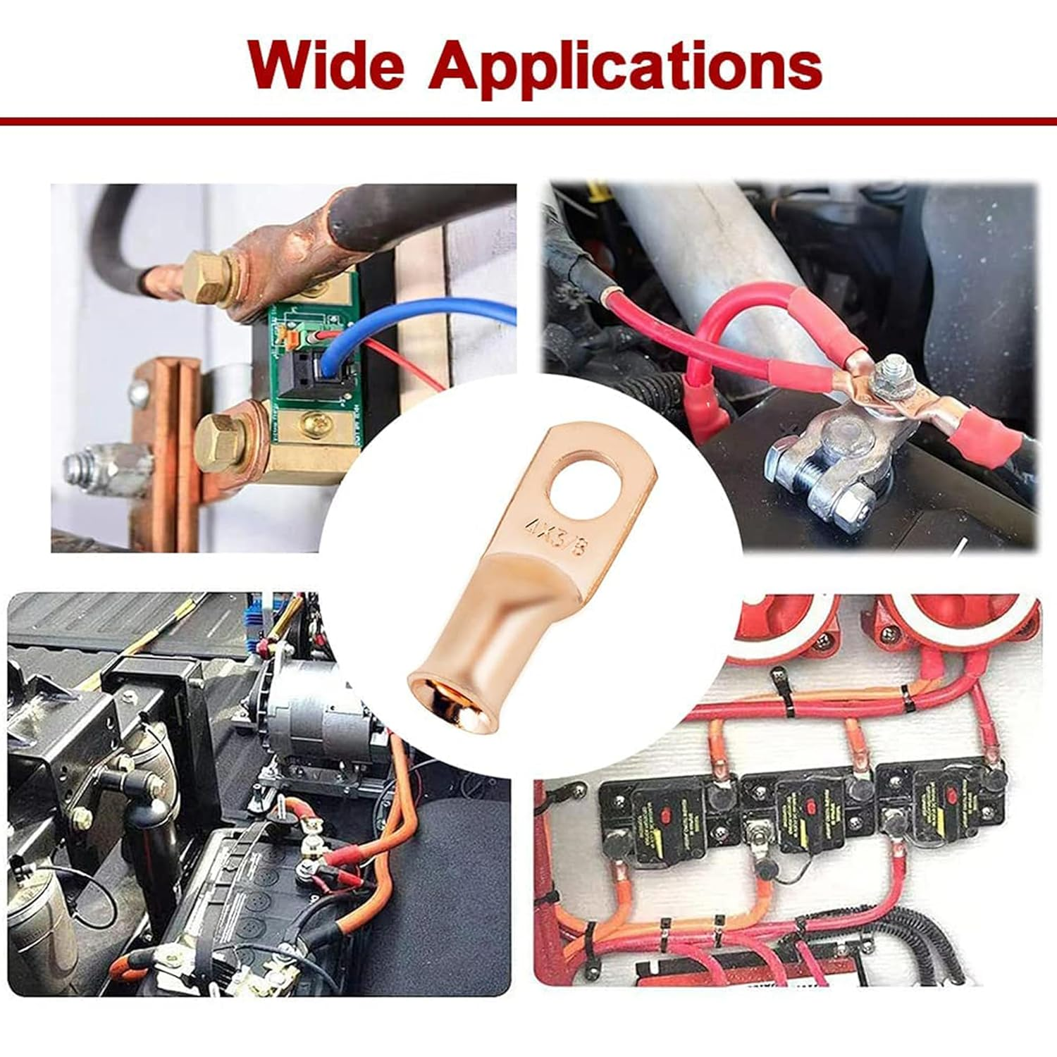Copper Ring Terminal Connectors, 8 Pieces, 4 AWG 3/8 Inch, Battery Cable Lugs, Electrical Wire Crimping Kit image number 1