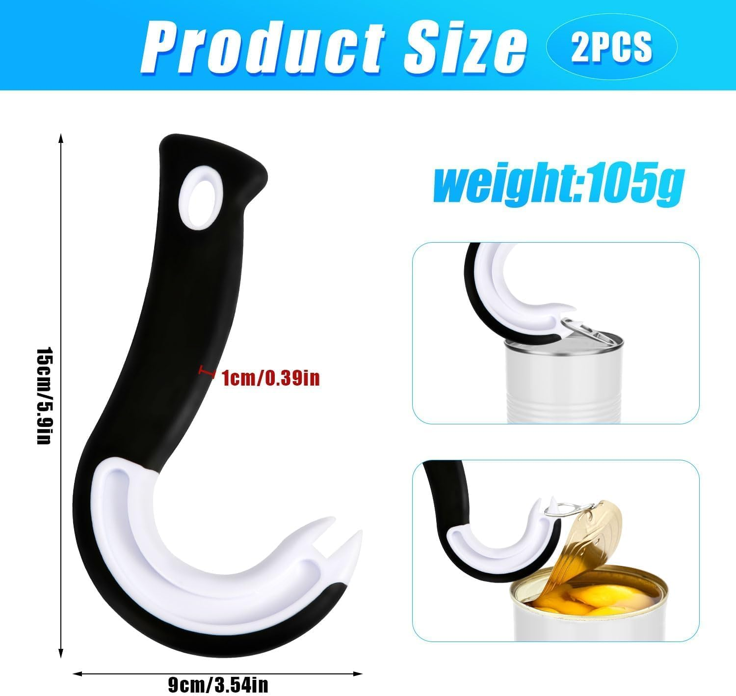 2 Pcs Easy Open Ring Pull Can Opener Easy Grip Opener Ring-Pull Helper for Ring Pull Tab Cans Tins Bottles image number 3