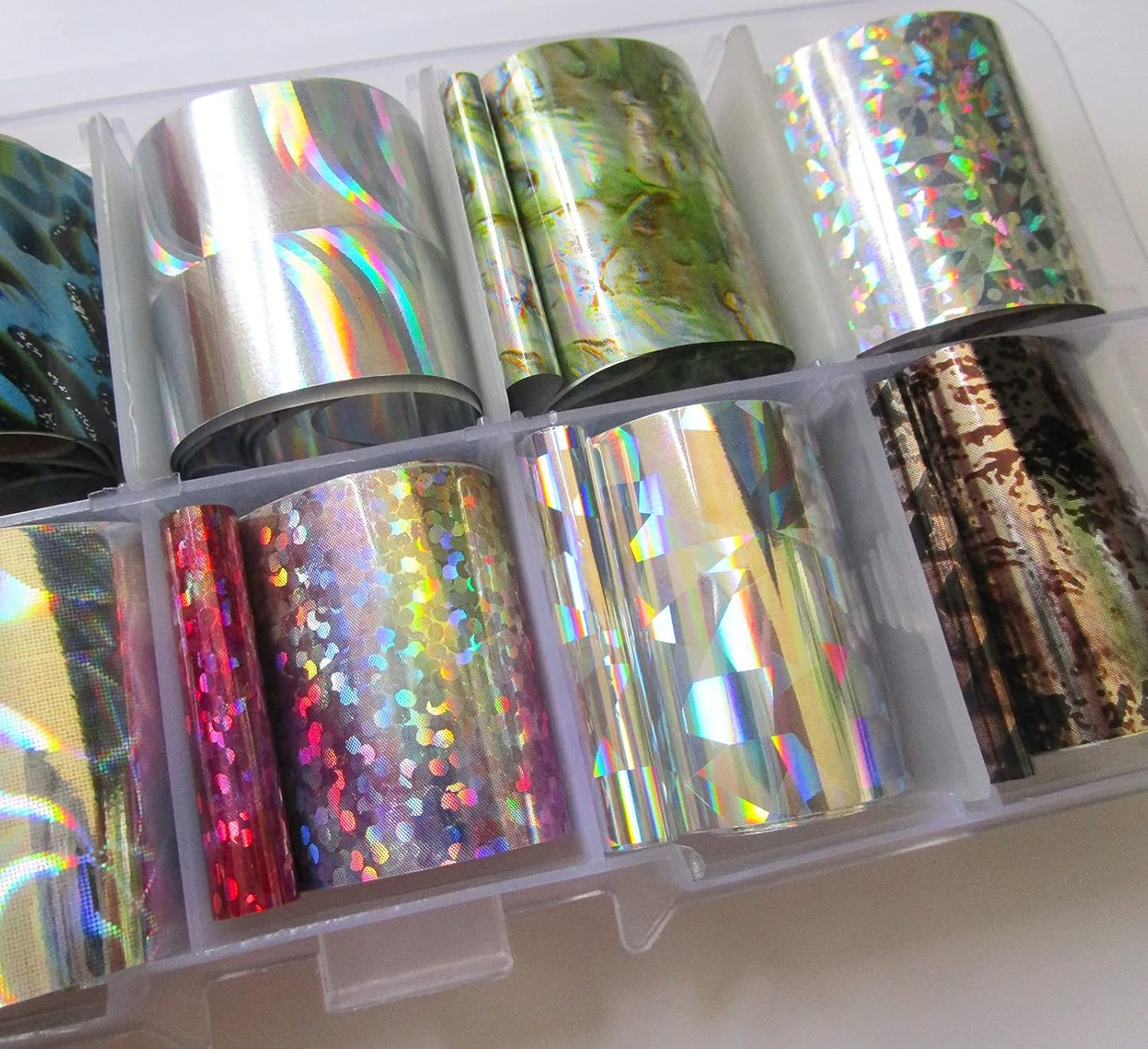 30 Rolls Holographic Transfer Nail Foil Glitter Starry Sky Nail Foils Wraps Metallic Gold Silver Laser Transfer Nail Decals Nail Foil Paper,1 Stainless Steel Curved Scissors (Holographic Starry) image number 5