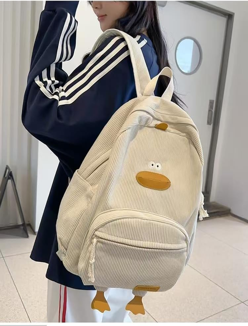 MININAI Novelty Duck Backpack Funny Animal Cartoon Corduroy Backpack Kawaii Aesthetic Laptop Backpack Preppy Stuff image number 4
