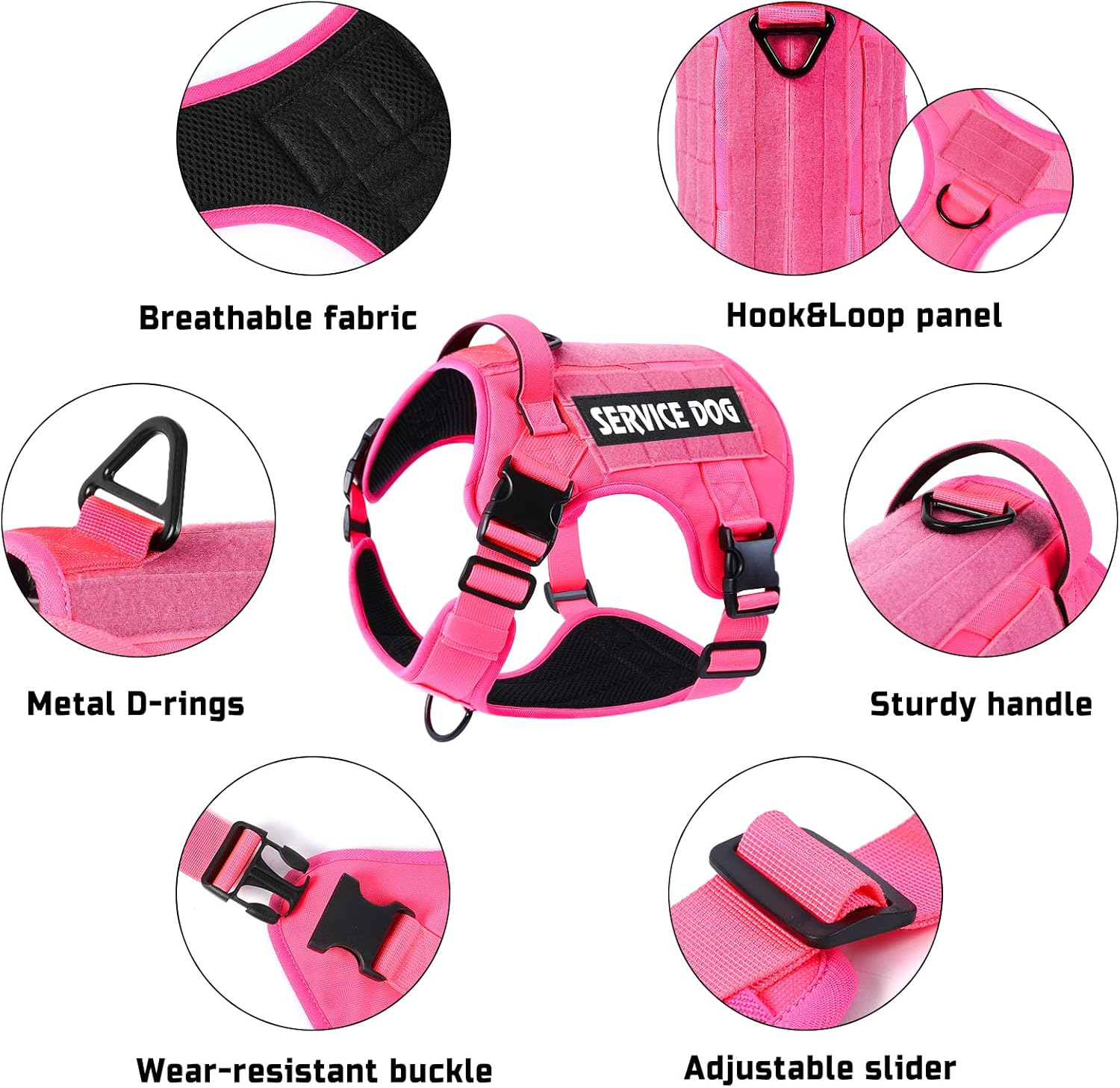 Voopet Tactical Dog Harness - Military Emotional Support Service Dog Vest with Handle & Molle for Medium Large Dogs, Easy Control No Pull ESA Dog Vest with 6 Tags for Working Training image number 6