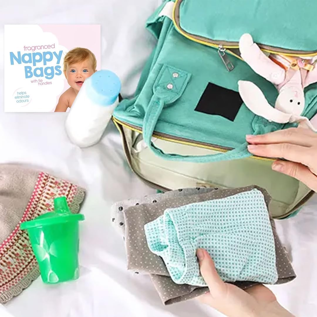 400 Coloured Nappy Bags with Tie Handles, Fragranced for Eliminating Odours, Durable and Leak-Proof, Light-Weight and Perfect for Babies Travel Bags image number 3