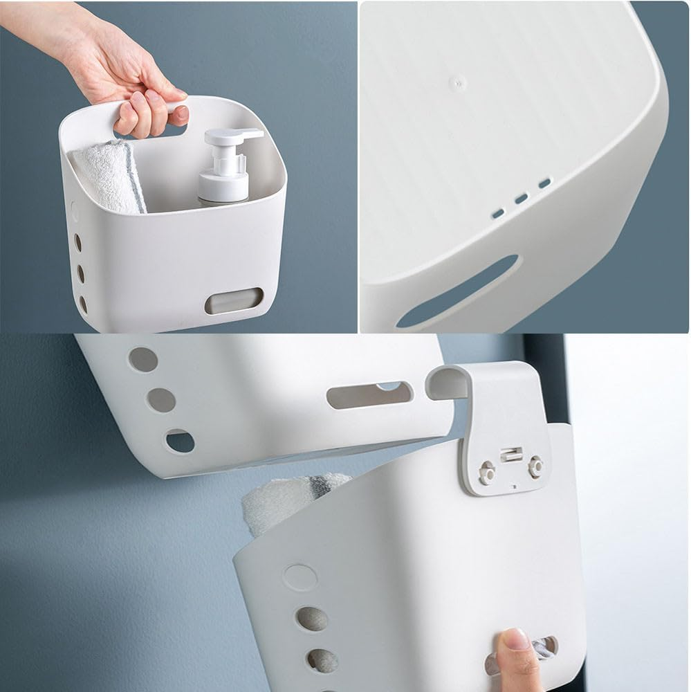 Hanging Basket Kitchen Storage Basket,2Pcs Large Plastic Hanging Basket, Wall Hanging Kitchen Storage Basket,Plastic Space Saving Hanging Basket,Storage Containers Hanging Storage Basket,Large White image number 4