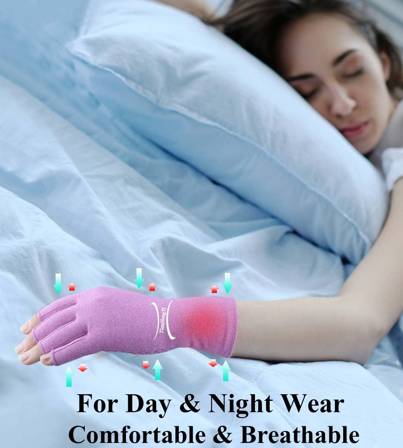 2 Pairs Arthritis Gloves for Women Men, Fingerless Compression Gloves for Hand Pain, Carpal Tunnel, Non Slip Dots