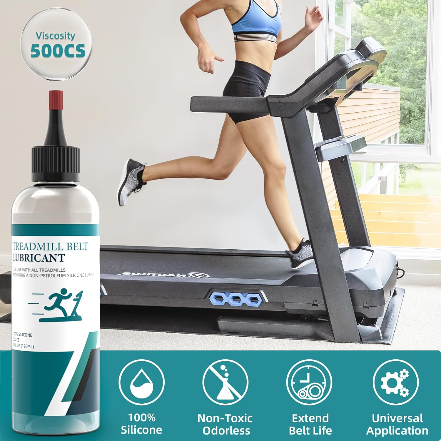 Treadmill Belt Lubricant, 100% Silicone Treadmill Lube High-Temperature Resistant Stable Lubricant, with Application Tubes and Precision Screw Caps 500Cs, 4.2 Ounce image number 4