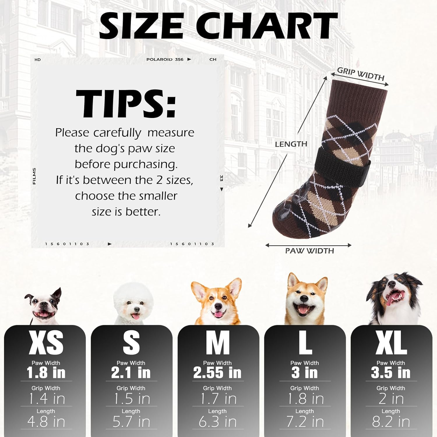EXPAWLORER Dog Socks to Prevent Licking Paws,4 Pcs Double Sided anti Slip Dog Socks with Grippers for Hardwood Floors,Dog Shoes Booties for Small Medium Large Senior Dogs,British Style,Brown XL image number 4