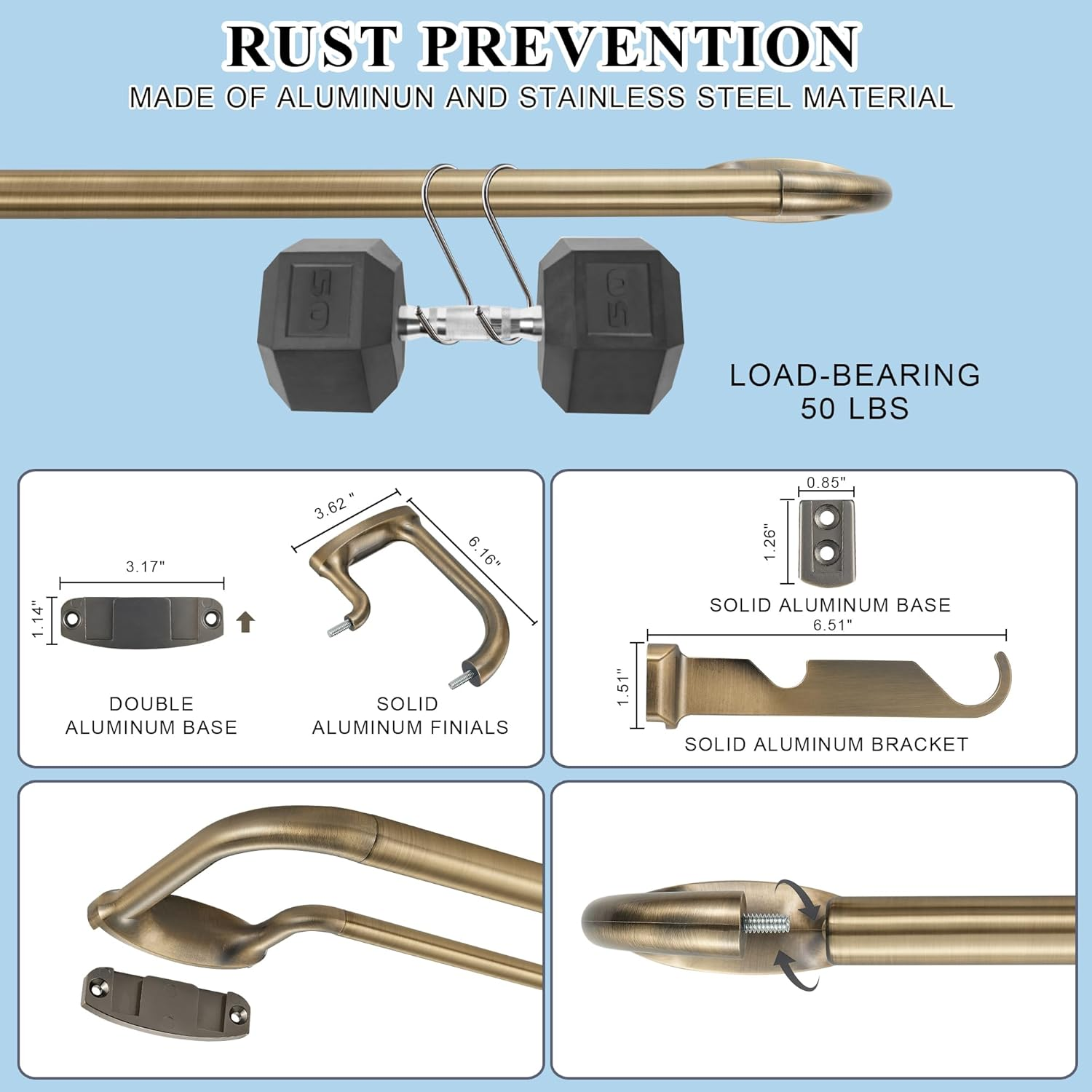 Mayrhyme Double Curtain Rods, Wrap around Curtain Rod for Windows, Internal Splicing 1'' Front and 5/8'' Back Adjustable Curtain Rod with Aluminum Finials and Brackets (Antique Bronze, 28-120")