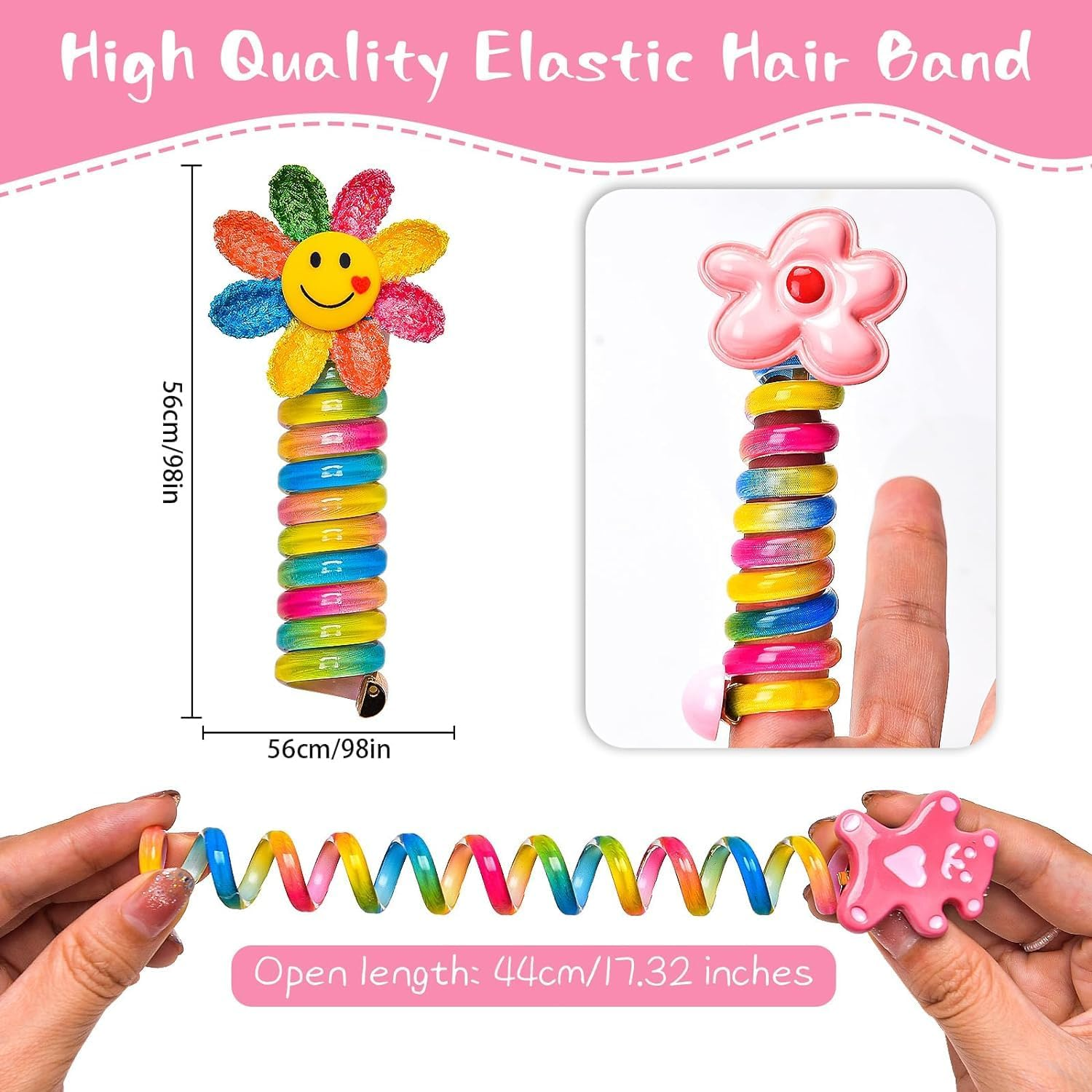 10 PCS Colorful Telephone Wire Hair Bands for Kids, Spiral Hair Ties, Bowknot Braided Telephone Wire Hair Bands, Ponytail Holder Accessories for Women Girls (Multicolor) image number 1