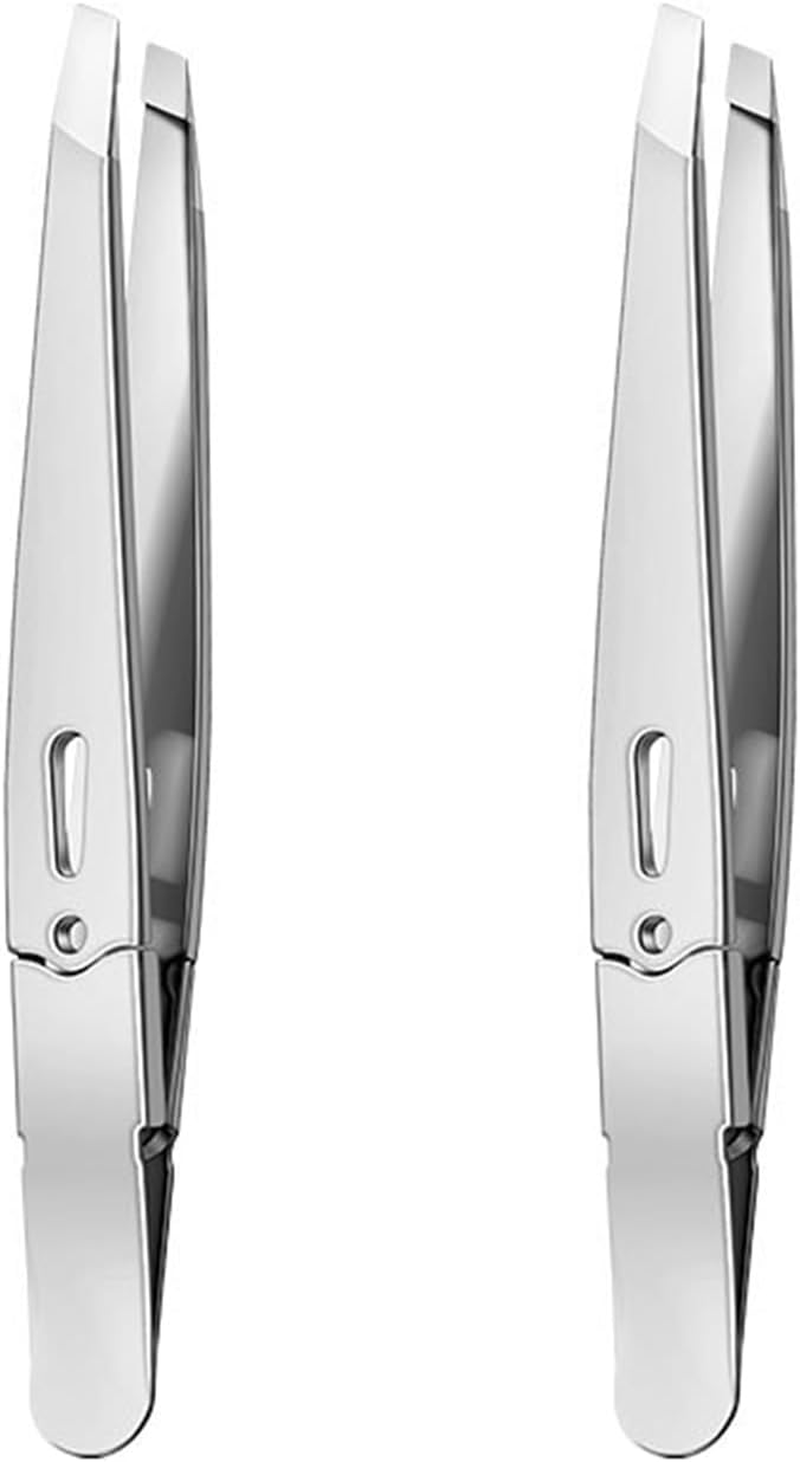 Luzcauwy 2PC Eyebrow Tweezers Set - Professional Slant Tip Stainless Steel Precision Tweezers for Women Facial Hair Removal & Brow Shaping