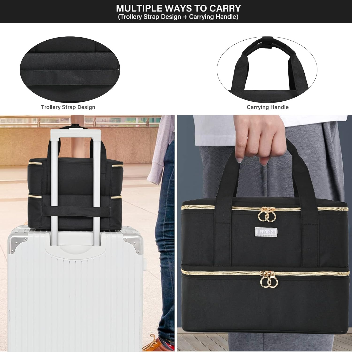 LEFOR&middot;Z Nail Polish Storage Bag, Double Layer Nail Polish Organiser for 40 Bottles (15 Ml - 0.5 Fl.Oz) and 1 LED Nail Lamp, Portable Nail Polish Carry Bag for Nail Design Accessories, Black, S（F&uuml;r 40 - Pink image number 6