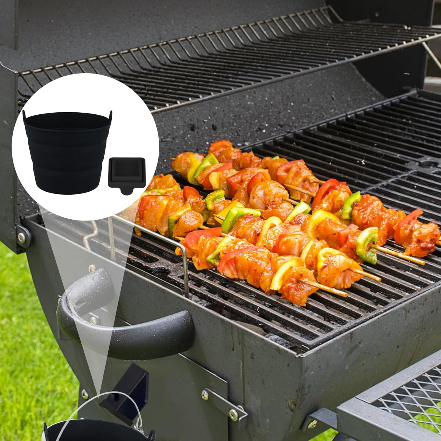 2Pc Silicone Grease Bucket Liner for Traeger, Reusable Grill Bucket Liners with Grease Chute Cover Grill Accessories for Pit BOSS Pellet Grill Traeger Pro Series Ironwood Grill (Black) image number 5