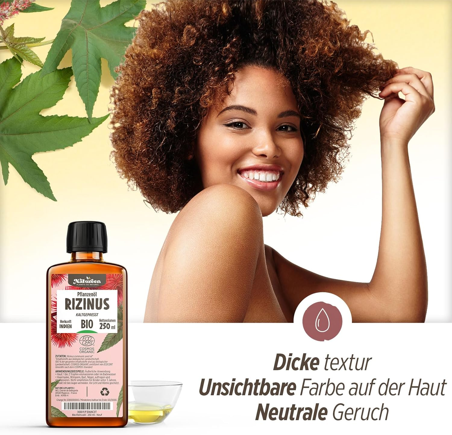 Organic Castor Oil 150 Ml - 100% Pure, Natural and Cold Pressed - Eyelashes, Eyebrows, Hair, Beard, Nails image number 2