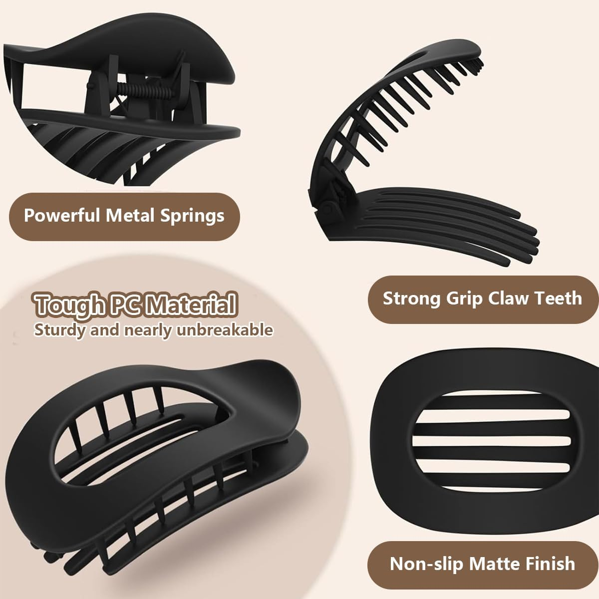 Pack of 6 Women'S Flat Hair Clips, Flat Hair Clips, Ladies, Duck Beak Hairs Clip, Strong Hold, French Flat Hairs Clips for Thick or Thin Hairs, Flat for Everyday, Sports, Driving, Oval Design image number 5