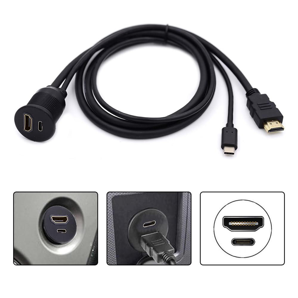 NFHK Waterproof Dustproof USB-C Type-C USB 3.1 &HDMI 4K Extension Flush Car Latch Mount Extension Cable for Dashboard Panel image number 4