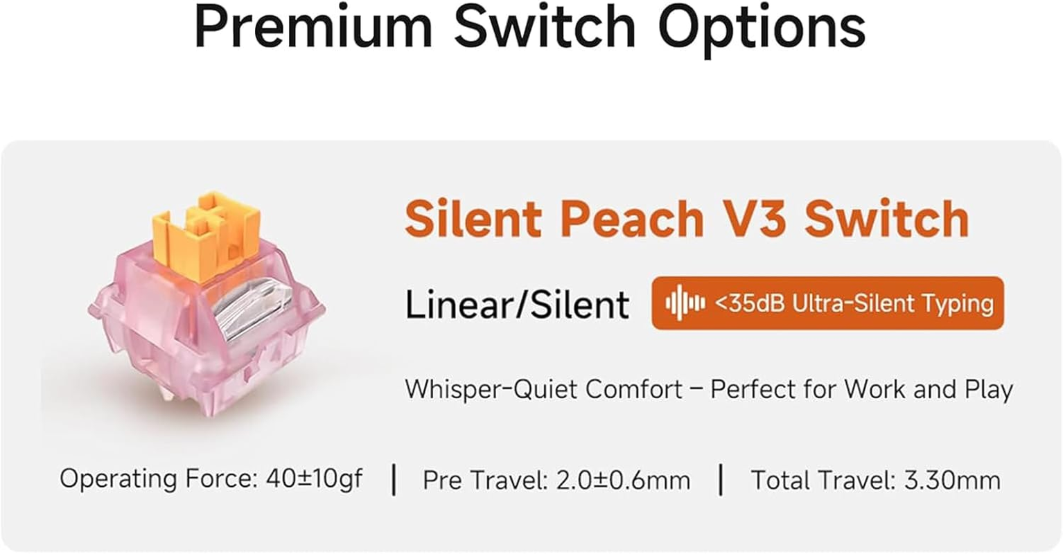 MCHOSE UT98 Wireless Mechanical Keyboard Compact Silent Gaming Keyboard with Knob Tri-Mode Connection Hot Swappable Custom Creamy Keyboard Gasket Structure Pre-Lubed Linear Switches RGB - Classic