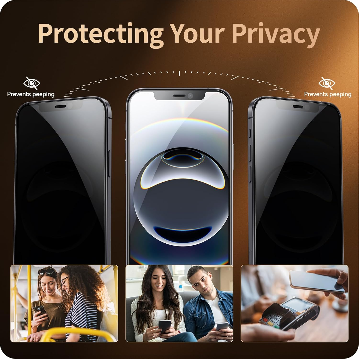 NIMASO for Iphone 16E/14/13/13 Pro Screen Protector Privacy, 2 Pack 9H Hardness Anti-Spy Tempered Glass, Military Grade Shatterproof, Anti-Scratch, with Easy Installation Kit(6.1 Inches) image number 3