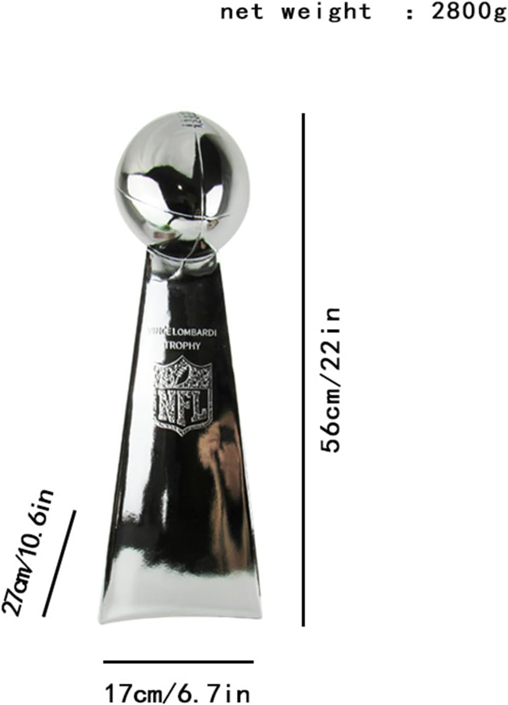 LNGODEHO Silver Football Championship Replica Trophy, Resin Chrome Winner Cup Award Souvenir for League Team Sports Fan