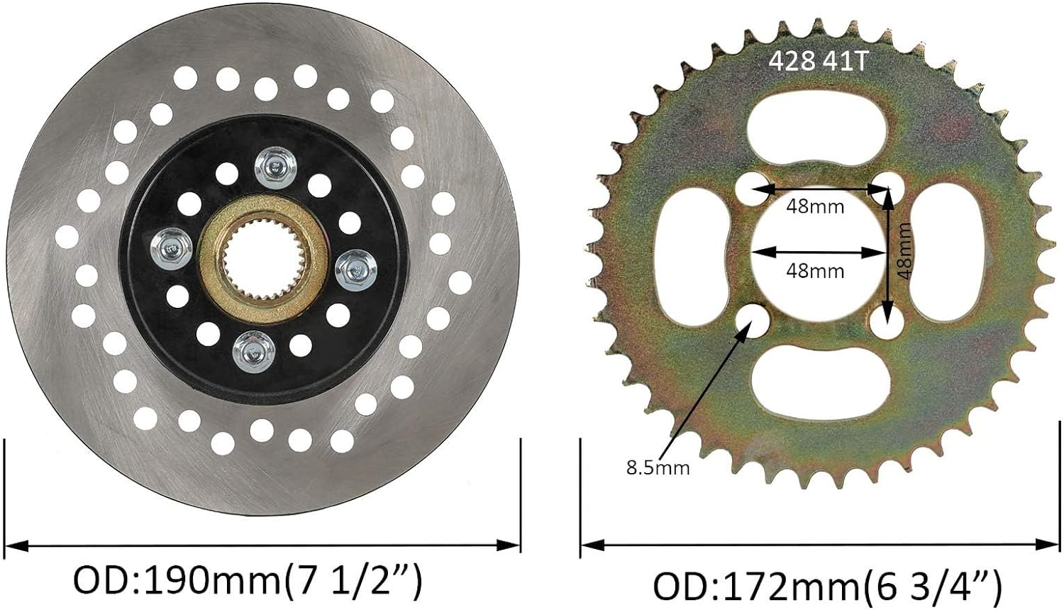 YC Yier 32" Go Kart Rear Live Axle Kit, DIY Parts, 4.10-6" Wheels Tires Rims, Brake Assembly, 3 Stud Wheel Hubs, 428 Sprocket for Mini Bike Drift Trike Golf Cart ATV Quad Buggy image number 5