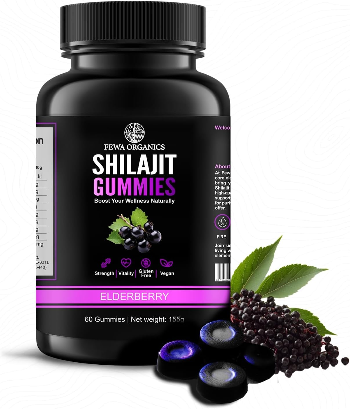 15000Mg Himalayan Shilajit Gummies | Lab Tested | Rich in Fulvic Acid & 85+ Trace Minerals | Vegan Organic Product for Daily Energy & Wellness | 60 Gummies Elderberry Flavour