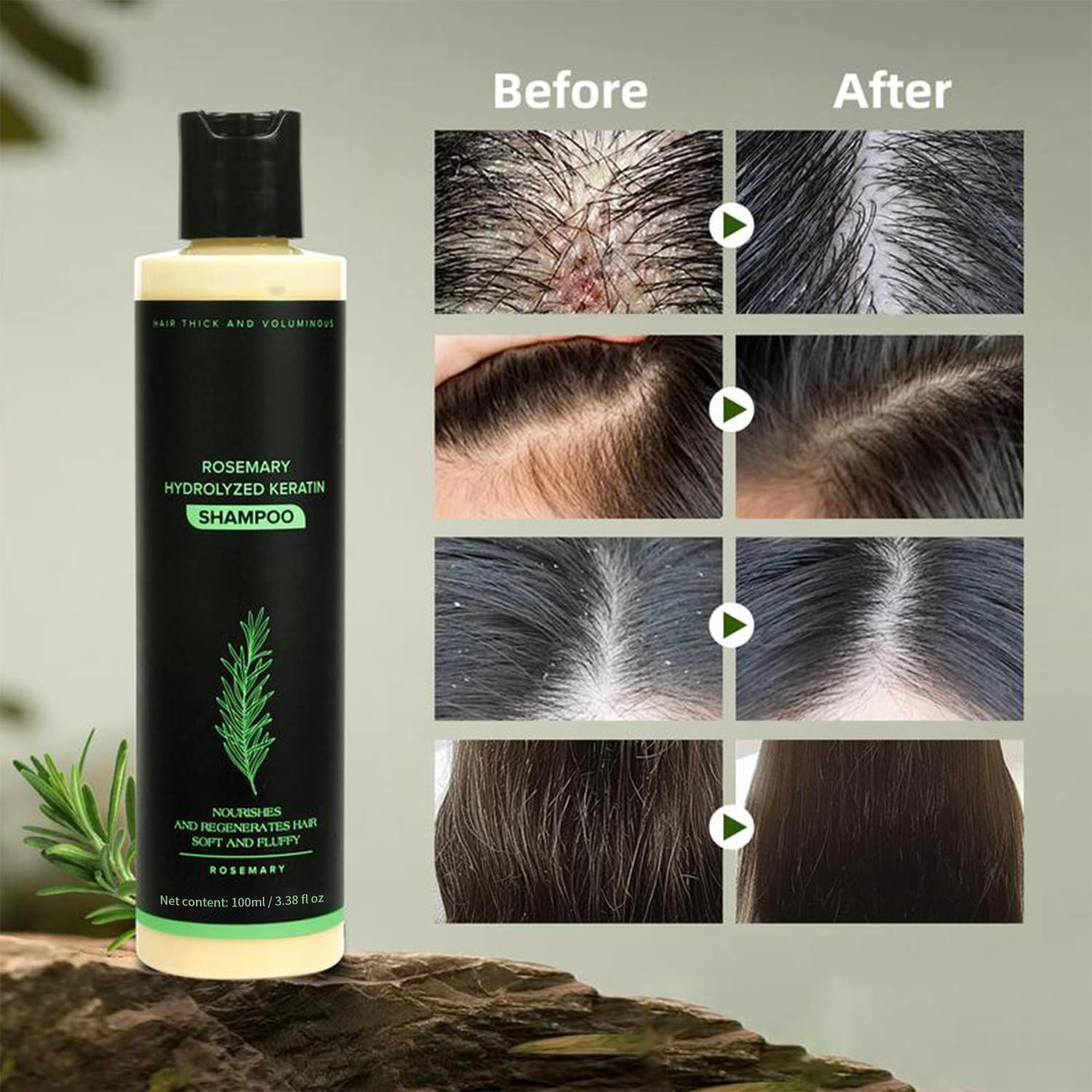 Rosemary Hydrolyzed Keratin Shampoo for Hair Growth & Thickening - 100Ml Natural Shampoo for Men and Women, Moisturizing & Strengthening Formula,Seasonal Shedding Care (3) image number 4
