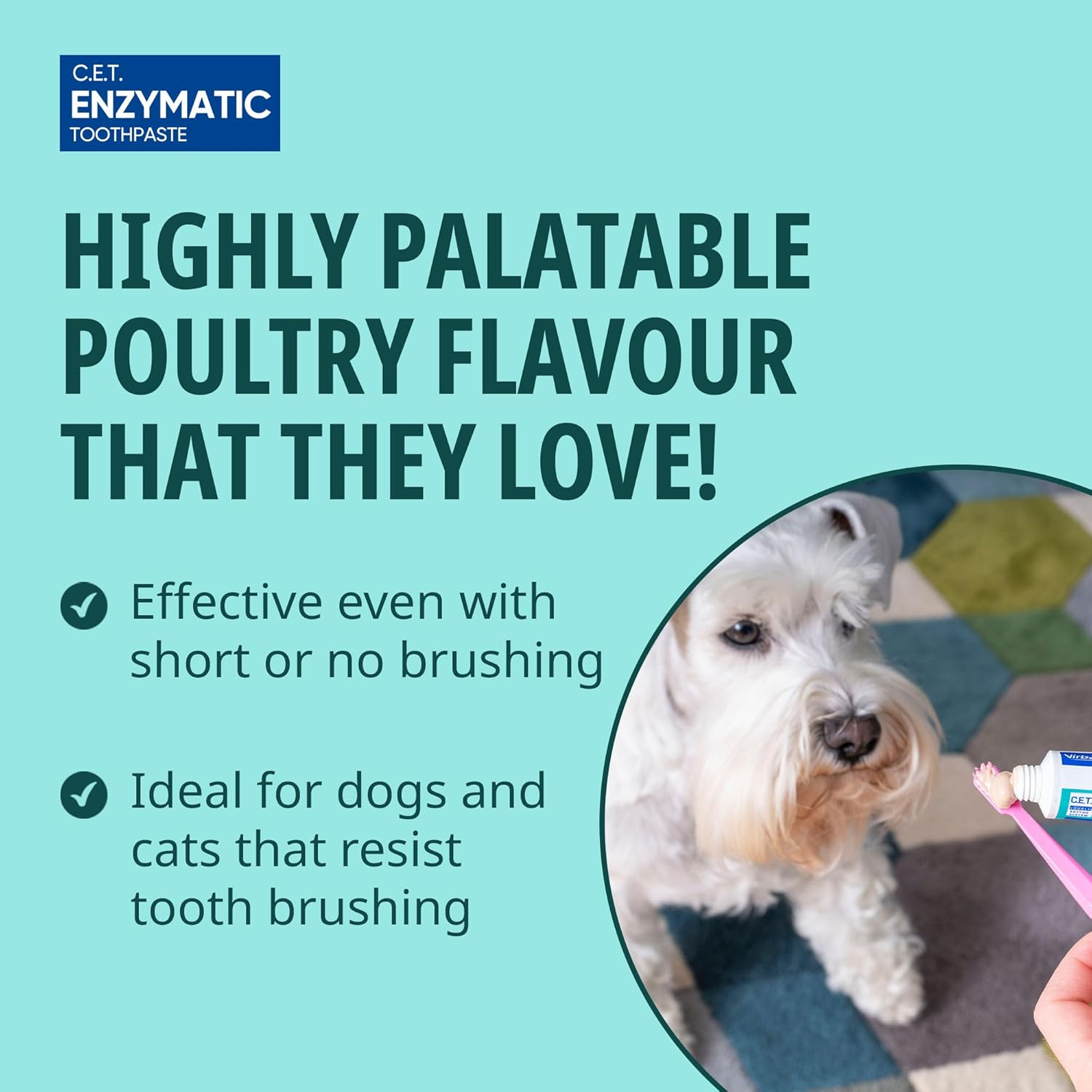 Virbac C.E.T. Oral Hygiene Kit for Cats and Dogs | 3 Piece Set with Dual Ended Toothbrush, Fingerbrush, and Poultry Flavor 2.5 Oz Tube of Toothpaste | Remove Plaque & Tartar Buildup image number 2