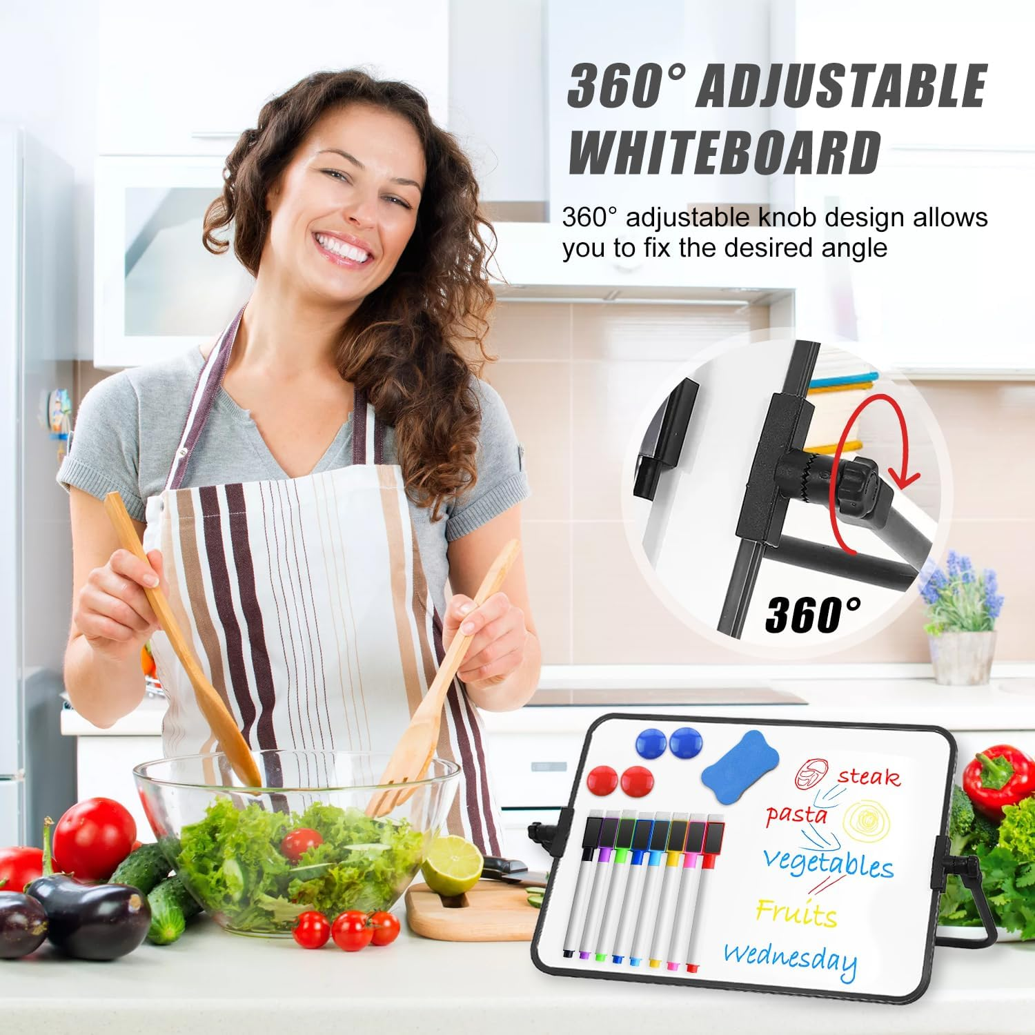 Magnetic Dry Erase Whiteboard with Stand, 42 X 30 Cm Double-Sided Desktop Small White Board Set, with 8 Markers, 4 Magnets and 1 Eraser, Portable Mini Whiteboard for Drawing, Office, Home, School - Silvery image number 5
