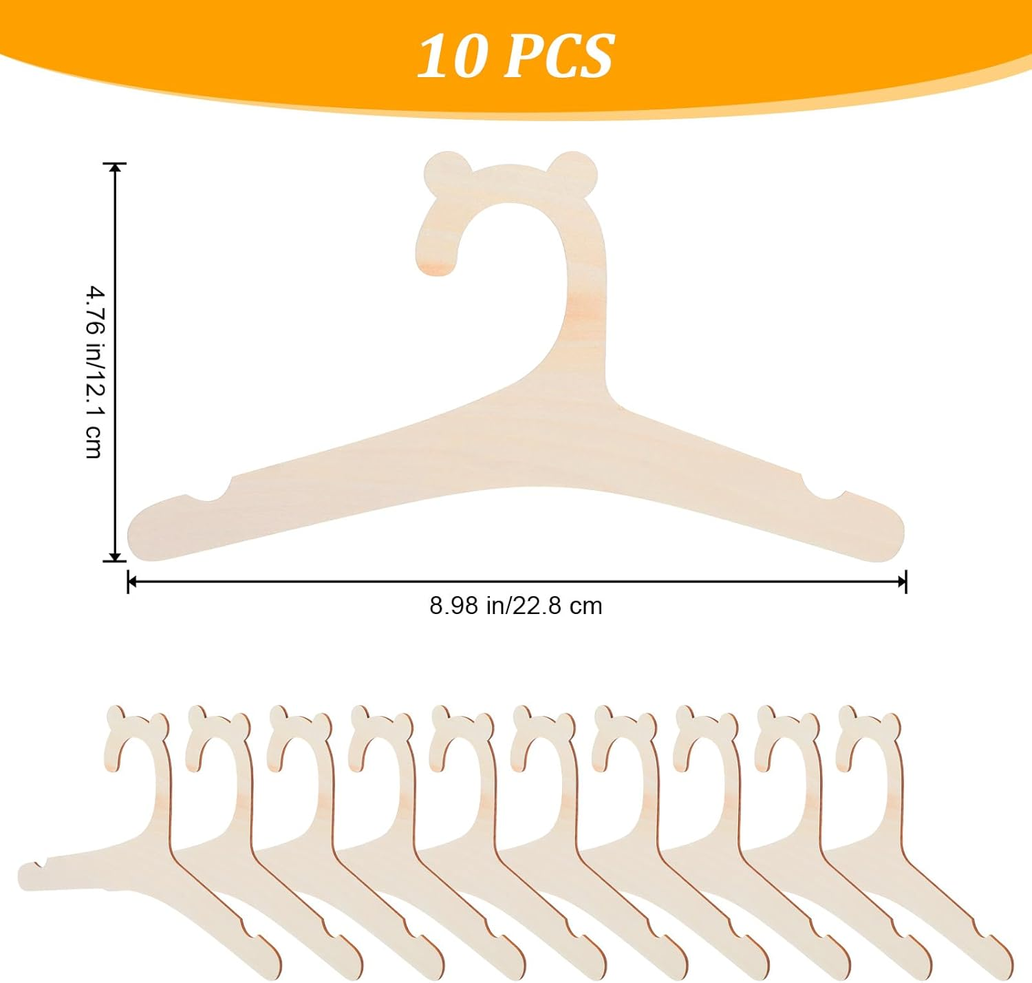 10 Pcs Wooden Baby Hangers for Clothes, 9-Inch Natural Wood Toddler Hangers with Cute Bear Ears, Anti-Slip Closet Newborn Organizer for Kids Children Girl Boy Pants Coats Suits Jackets image number 4