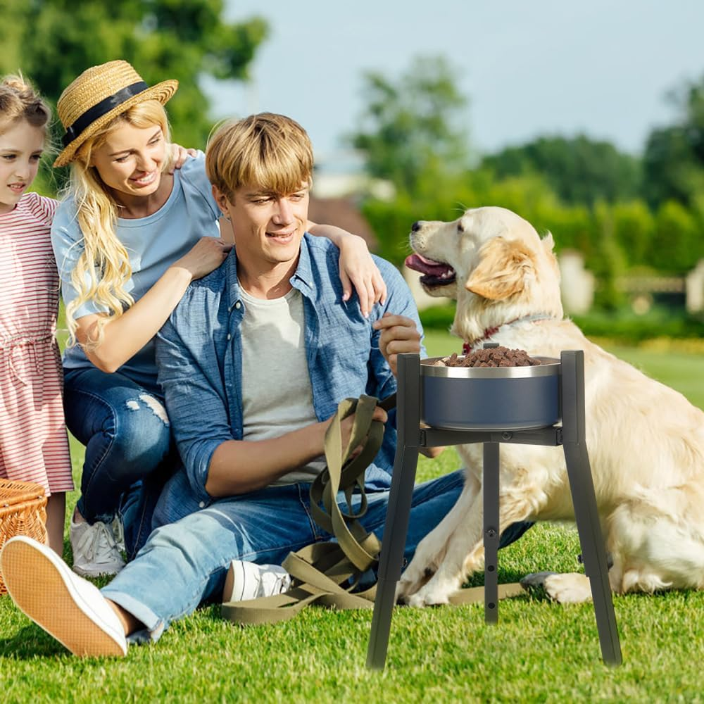 Adjustable Dog Bowl Stand, Width Adjustable 7-10.7 Inch, Height 9.8-13.4 Inch, Sturdy Square Tubular Dog Bowl Holder,Holder for Small, Medium and Dogs (Bowls Not Included, Black) image number 3