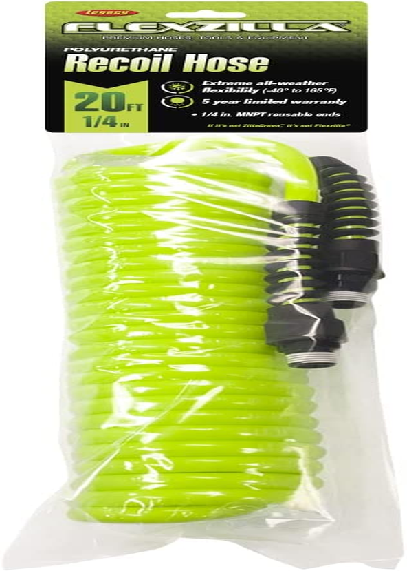 Flexzilla Polyurethane Recoil Air Hose, 1/4 In. X 25 Ft., Zillagreen - LP1425AFZ